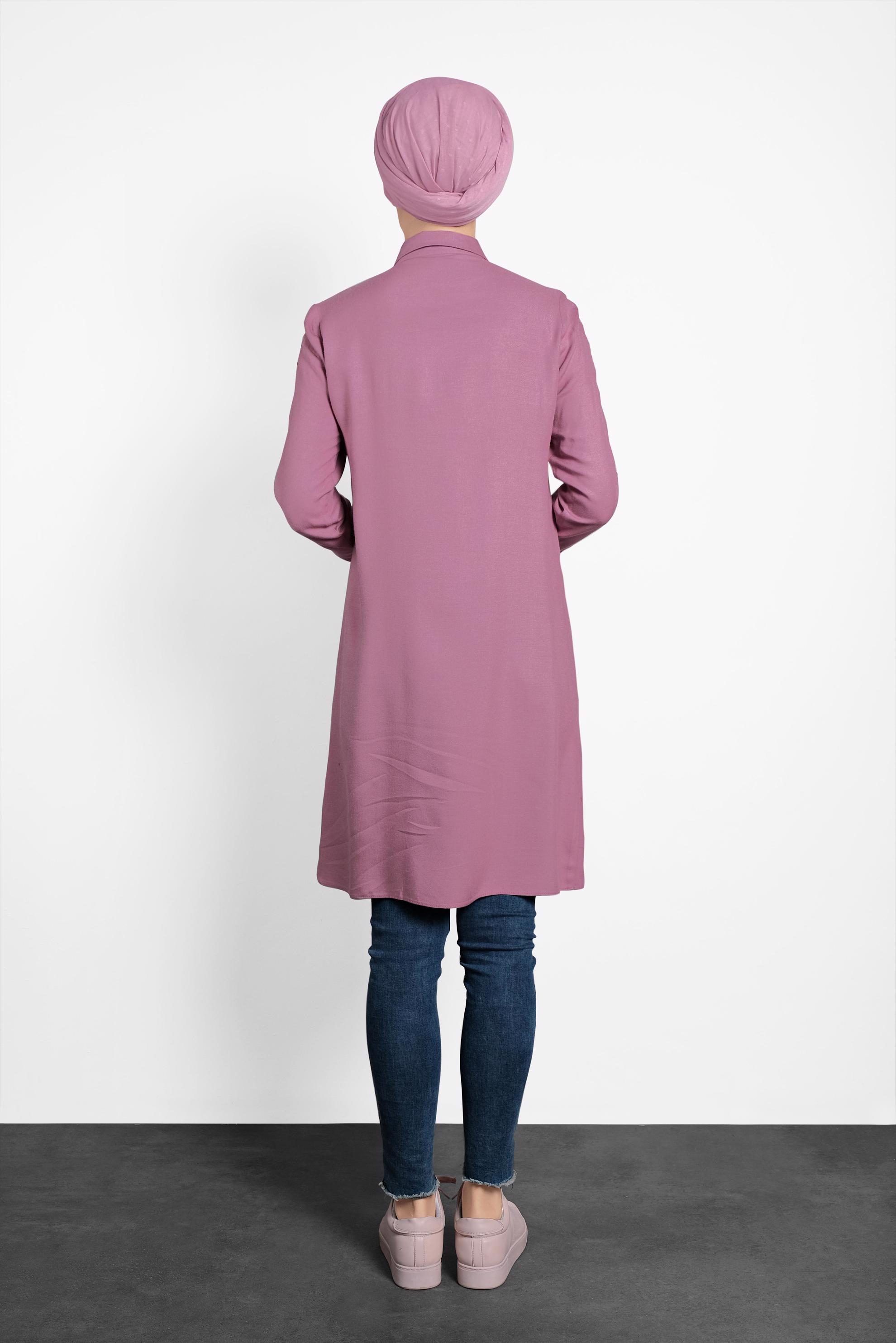 Tesettür giyim PEMBE KOLLARI NAKIŞLI TUNİK 40181