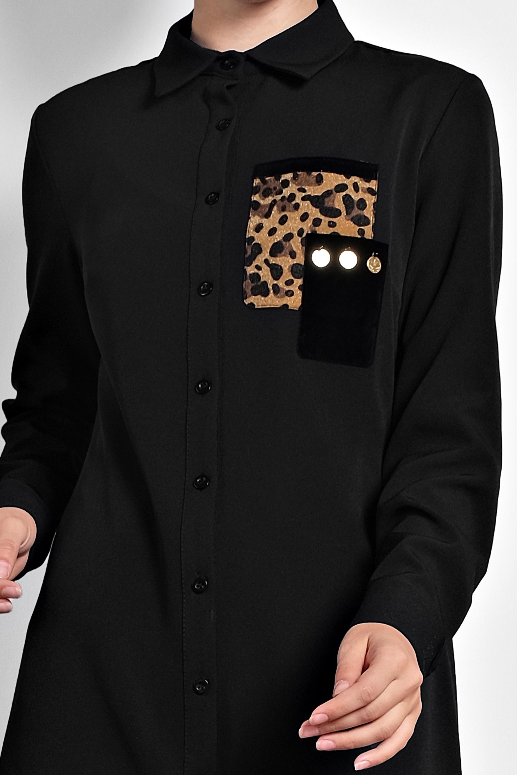 Tesettür giyim SİYAH DÜĞMELİ ERKEK YAKA TUNİK 40182