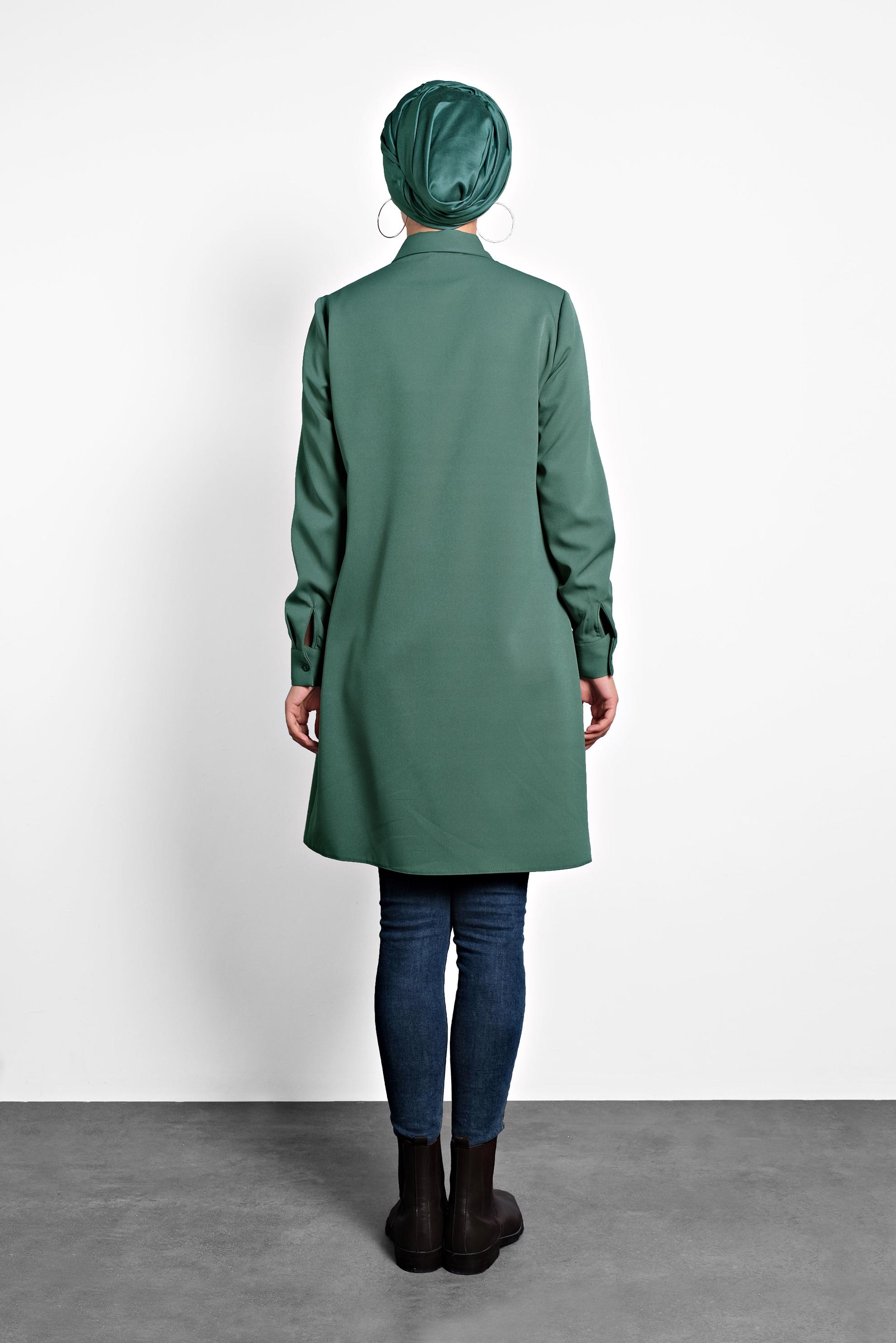 Tesettür giyim YEŞİL DÜĞMELİ ERKEK YAKA TUNİK 40182