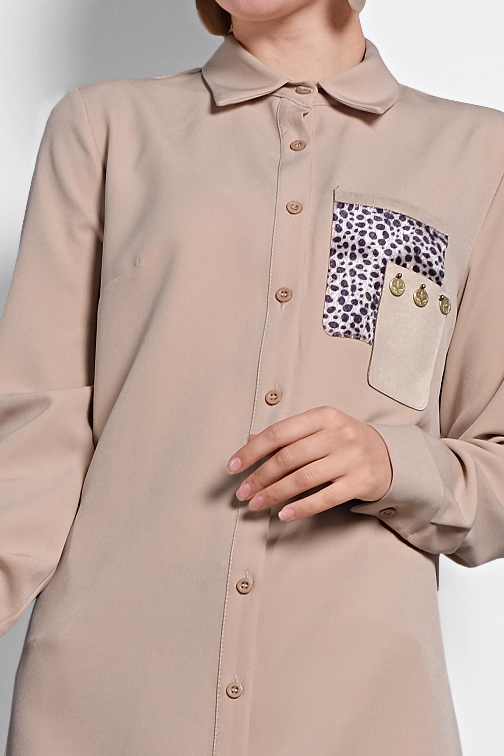 Tesettür giyim BEJ DÜĞMELİ ERKEK YAKA TUNİK 40182