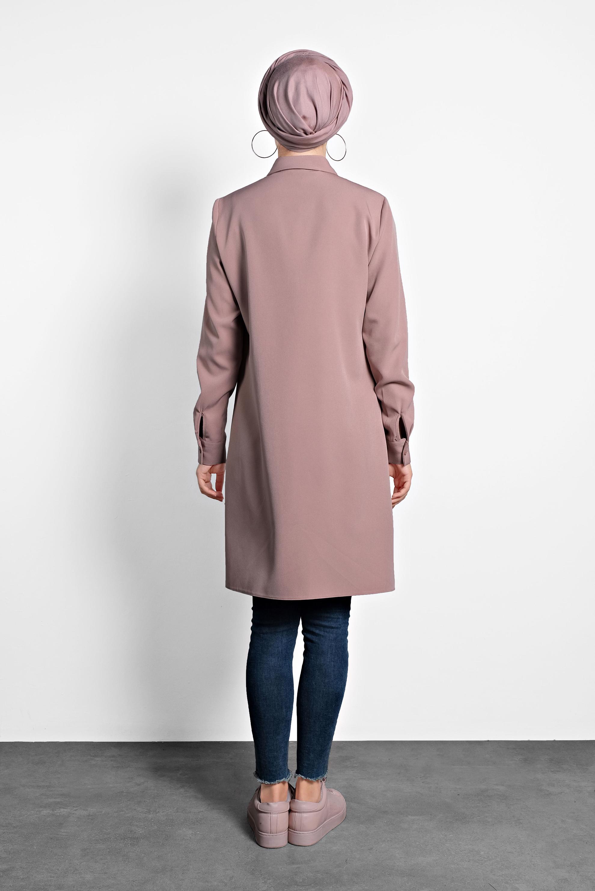 Tesettür giyim PUDRA DÜĞMELİ ERKEK YAKA TUNİK 40182