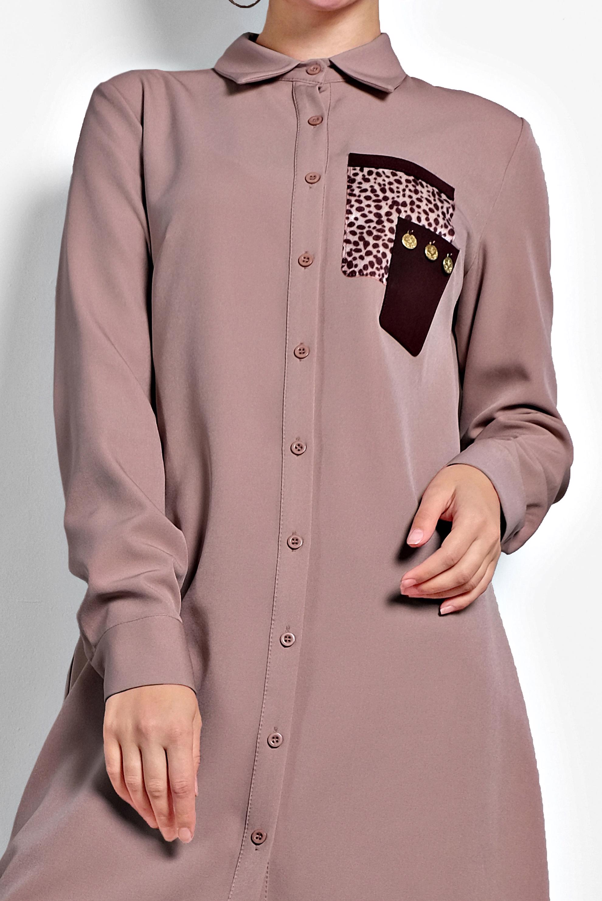 Tesettür giyim PUDRA DÜĞMELİ ERKEK YAKA TUNİK 40182