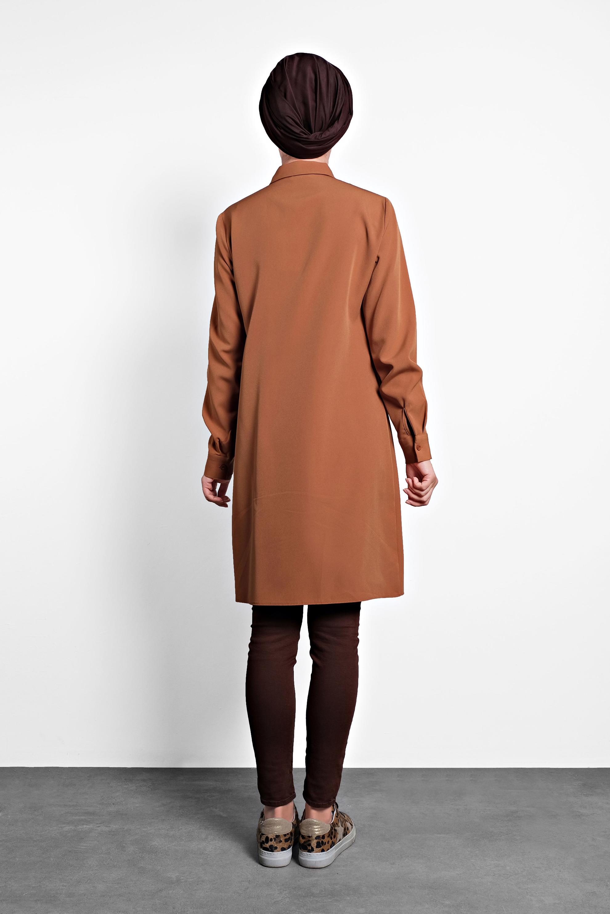 Tesettür giyim TABA DÜĞMELİ ERKEK YAKA TUNİK 40182