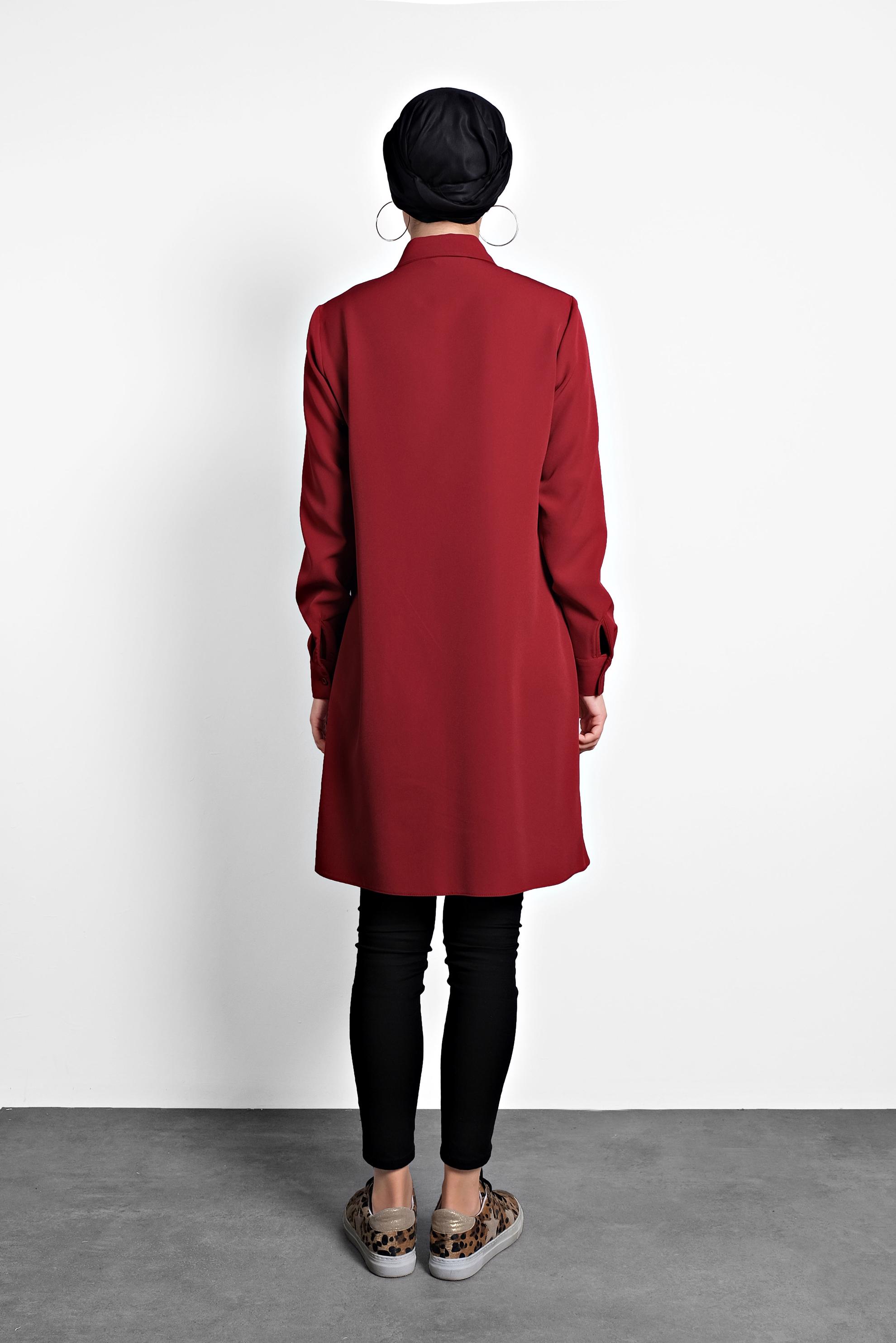 Tesettür giyim KIRMIZI DÜĞMELİ ERKEK YAKA TUNİK 40182