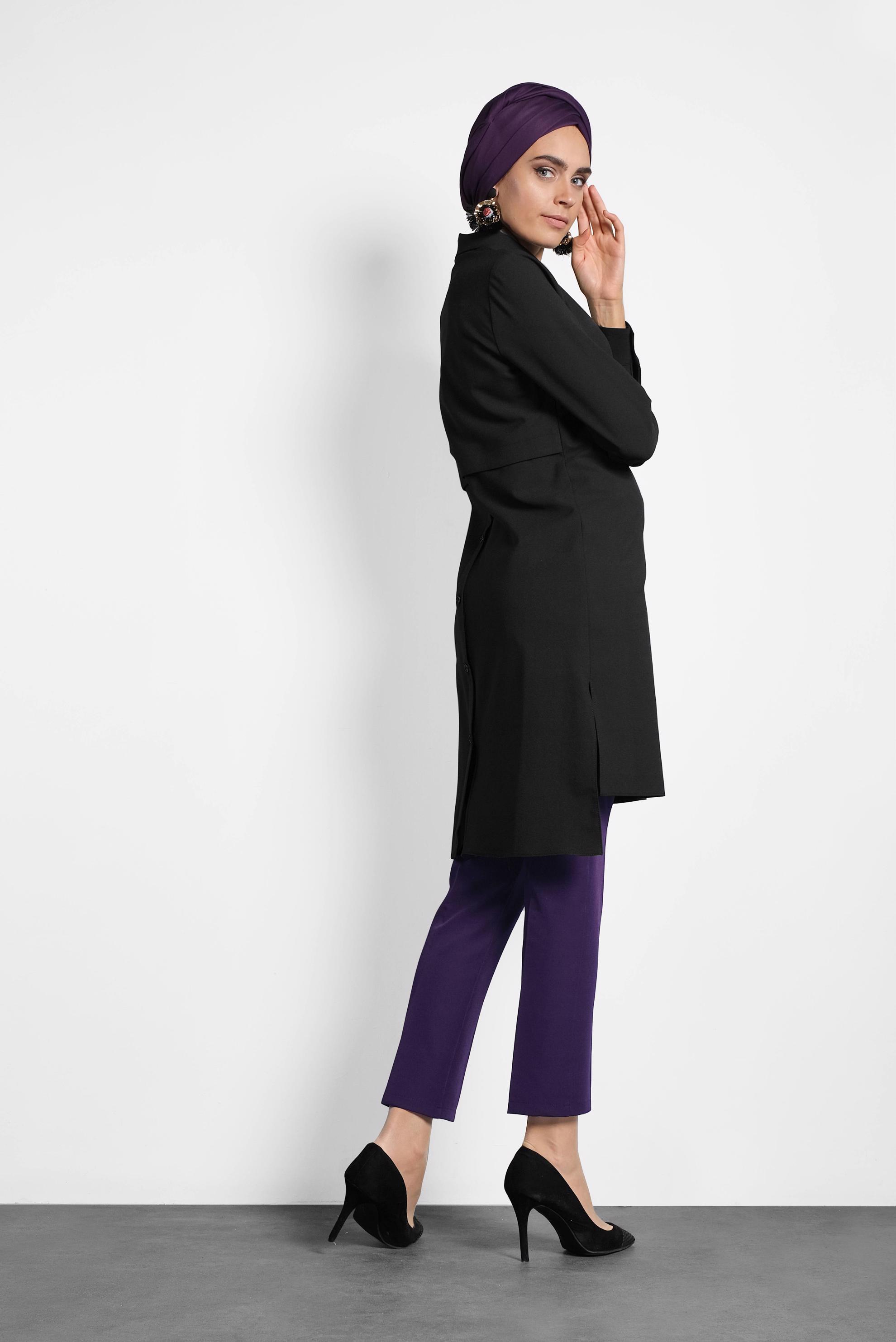 Tesettür giyim SİYAH KUYRUKLU DÜĞMELİ TUNİK 40183 