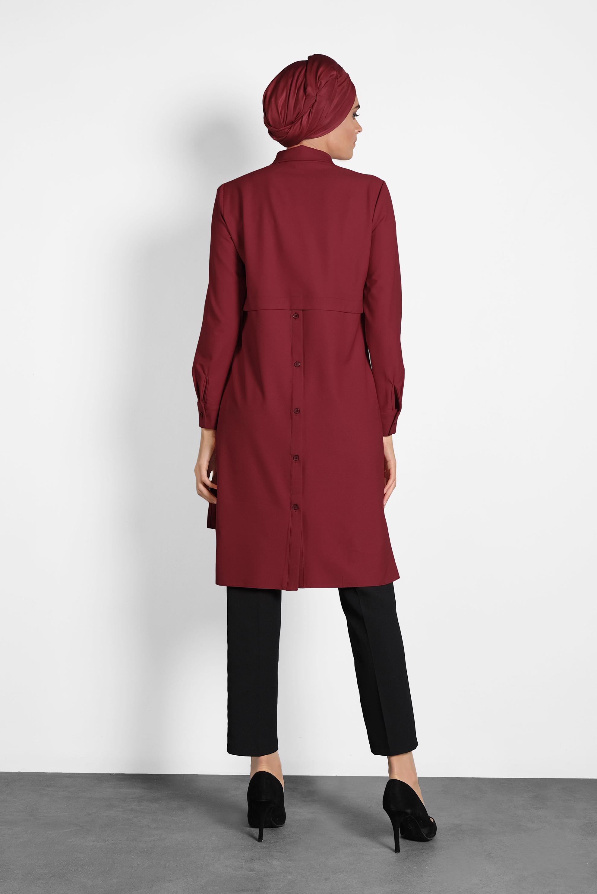 Tesettür giyim BORDO KUYRUKLU DÜĞMELİ TUNİK 40183 