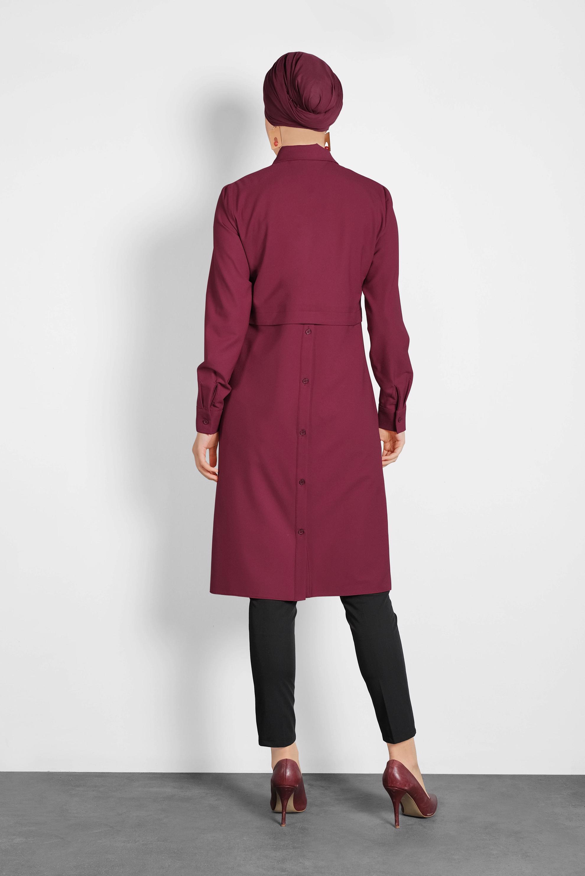 Tesettür giyim BORDO KUYRUKLU DÜĞMELİ TUNİK 40183 