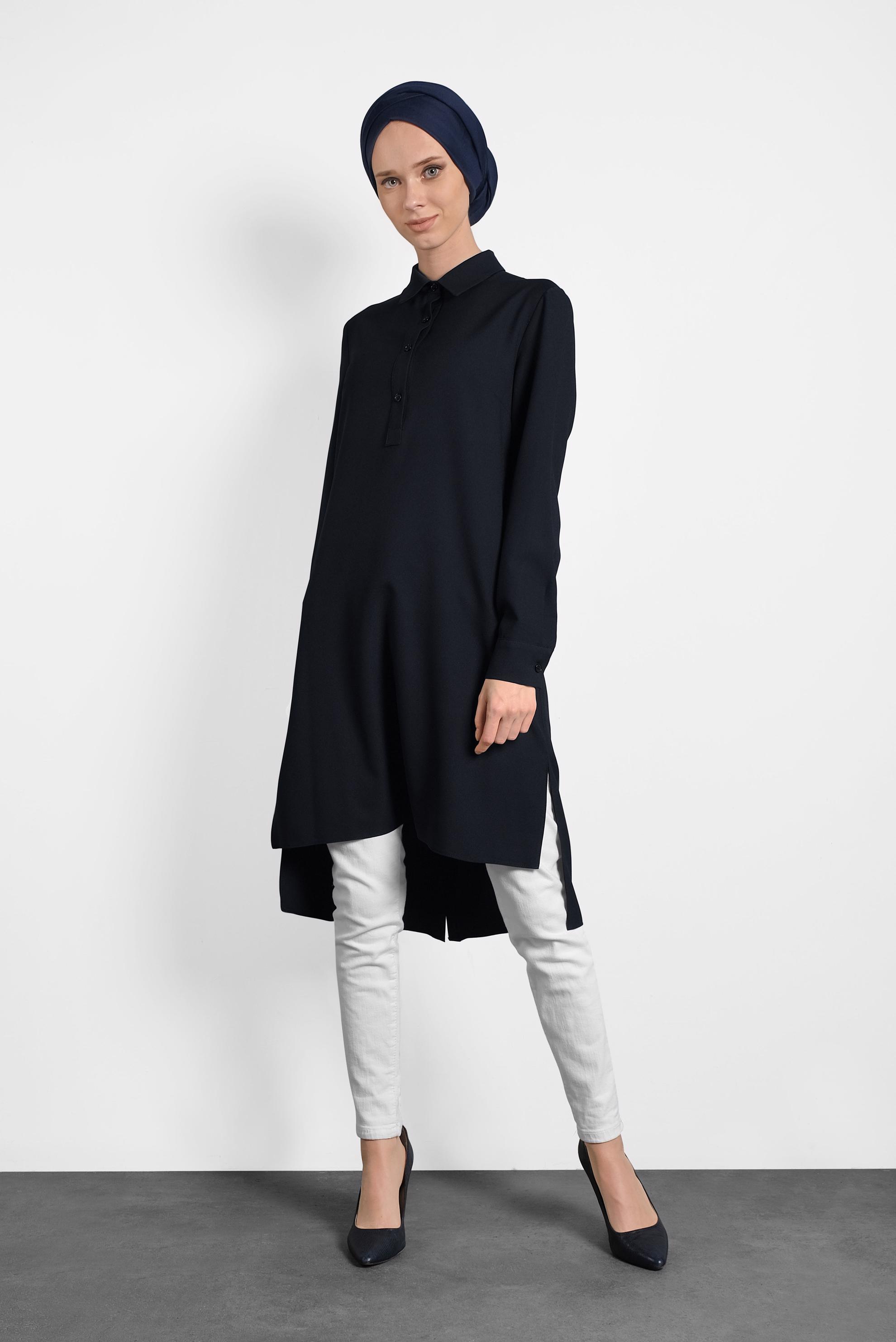 Tesettür giyim LACİVERT KUYRUKLU DÜĞMELİ TUNİK 40183 