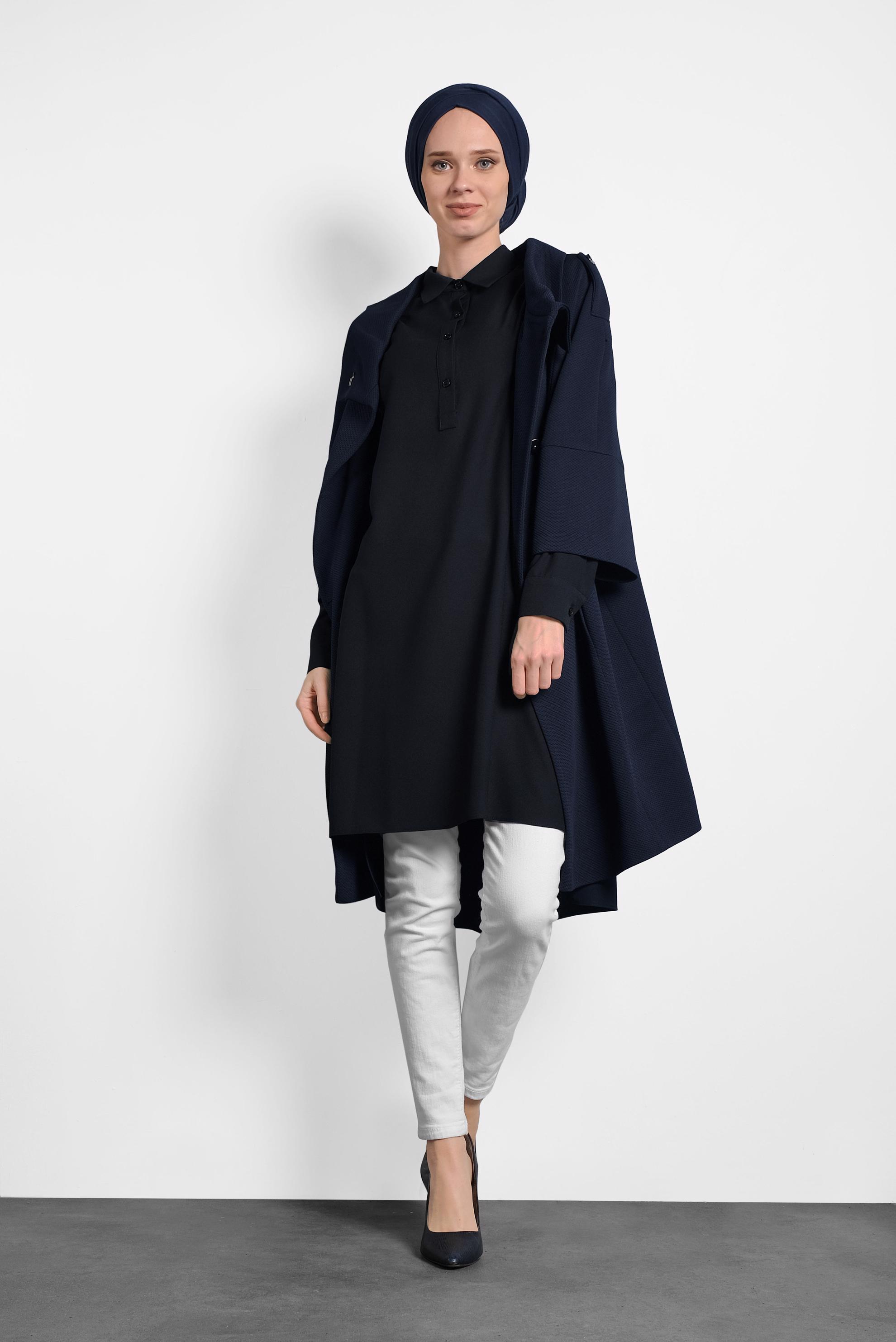 Tesettür giyim LACİVERT KUYRUKLU DÜĞMELİ TUNİK 40183 