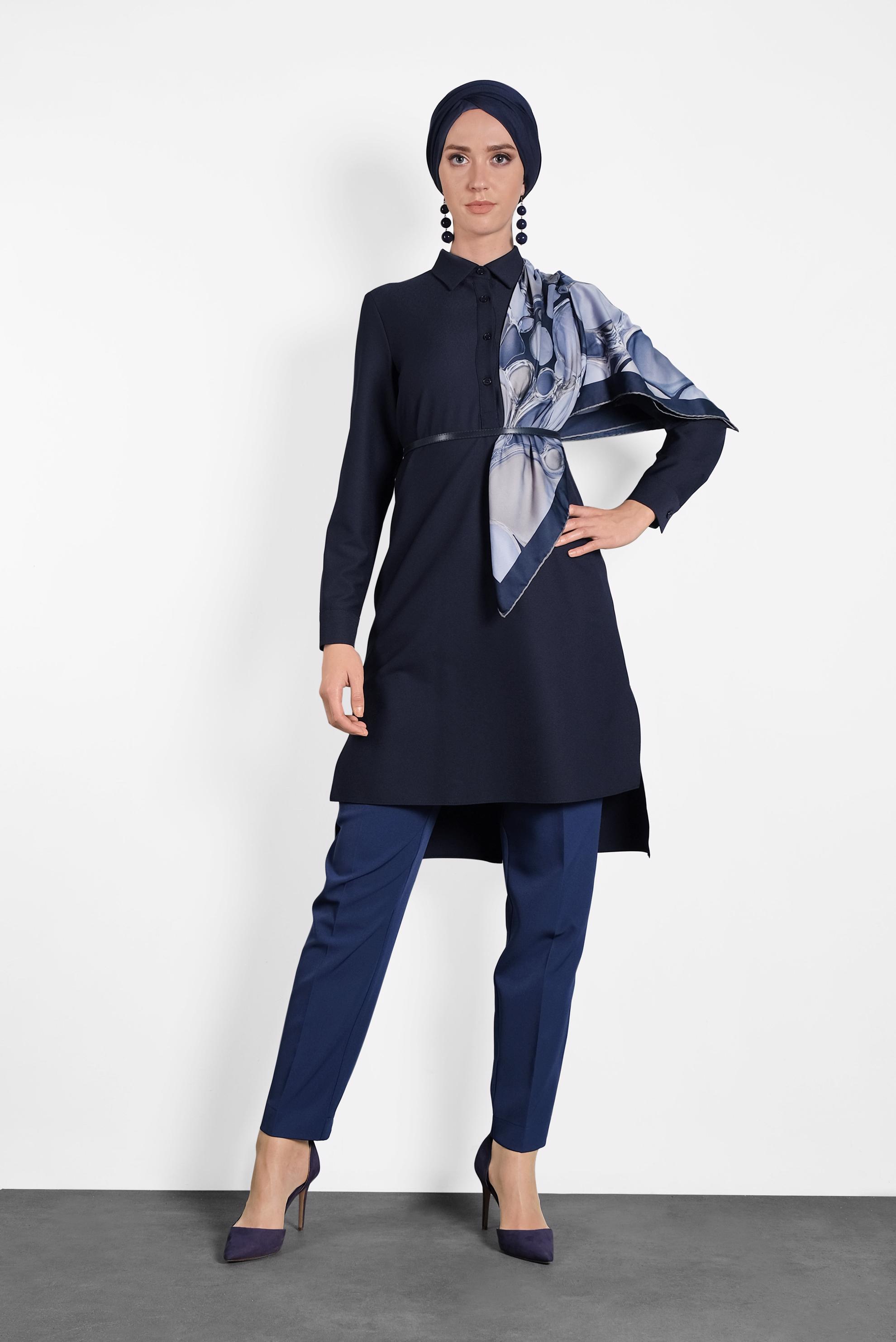 Tesettür giyim LACİVERT KUYRUKLU DÜĞMELİ TUNİK 40183 