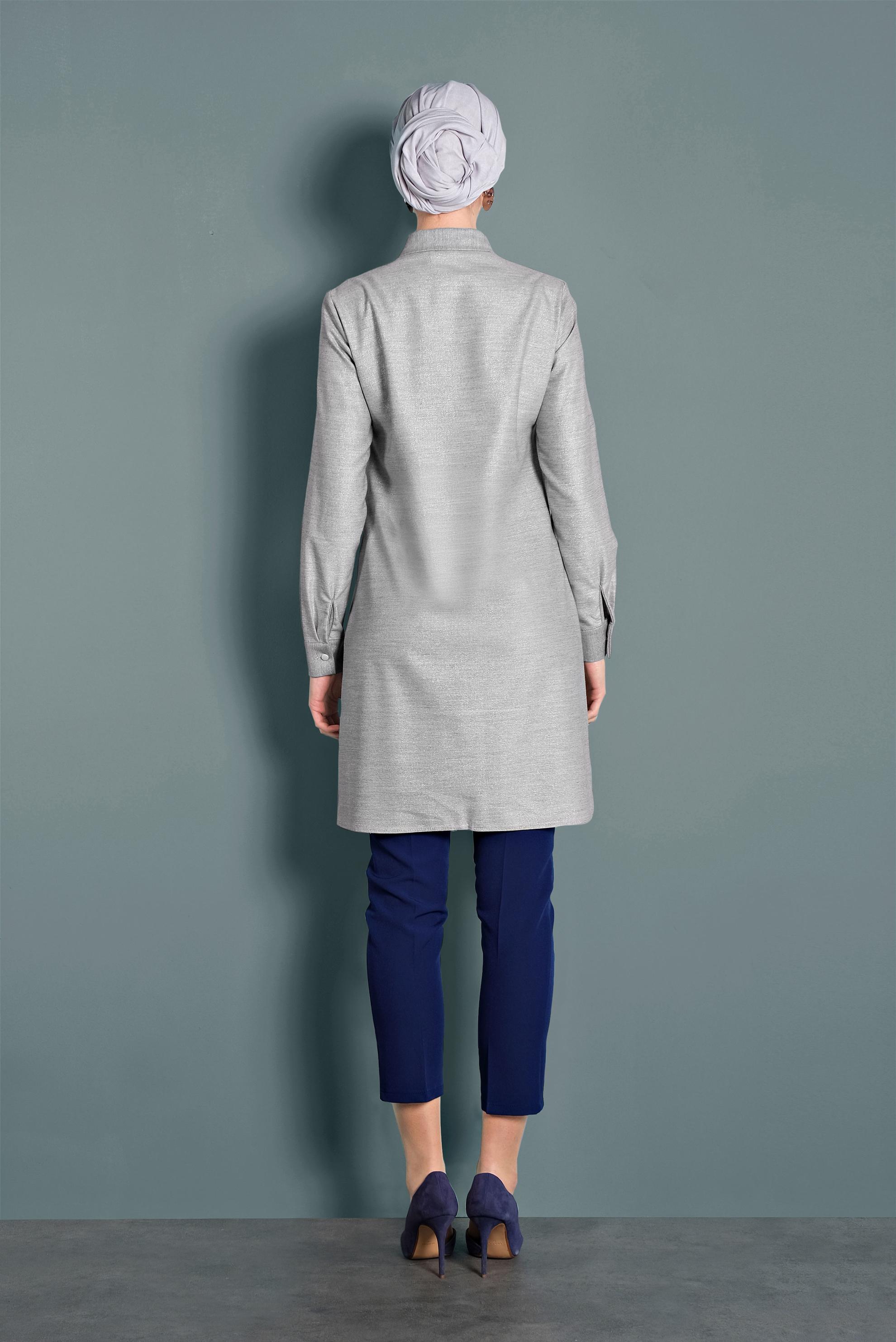 Tesettür giyim GÜMÜŞ SİMLİ TAŞ DETAYLI TUNİK 40184 