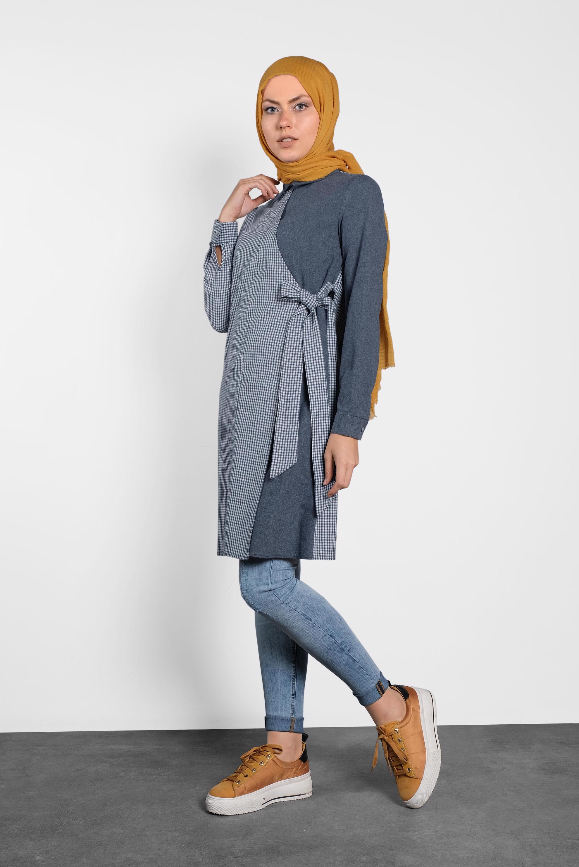 Tesettür giyim LACİVERT ÇAPRAZ TUNİK 40186