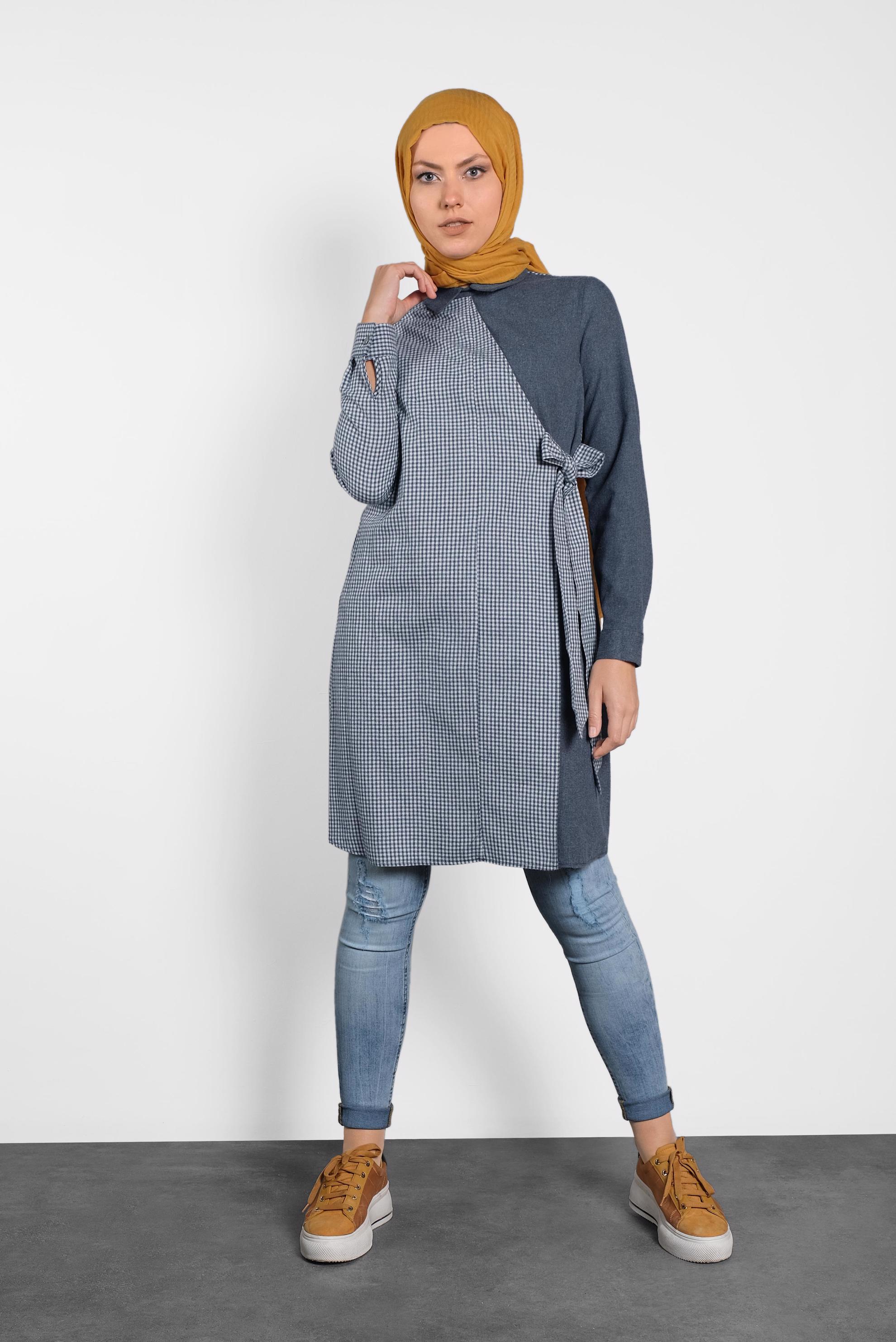 Tesettür giyim LACİVERT ÇAPRAZ TUNİK 40186