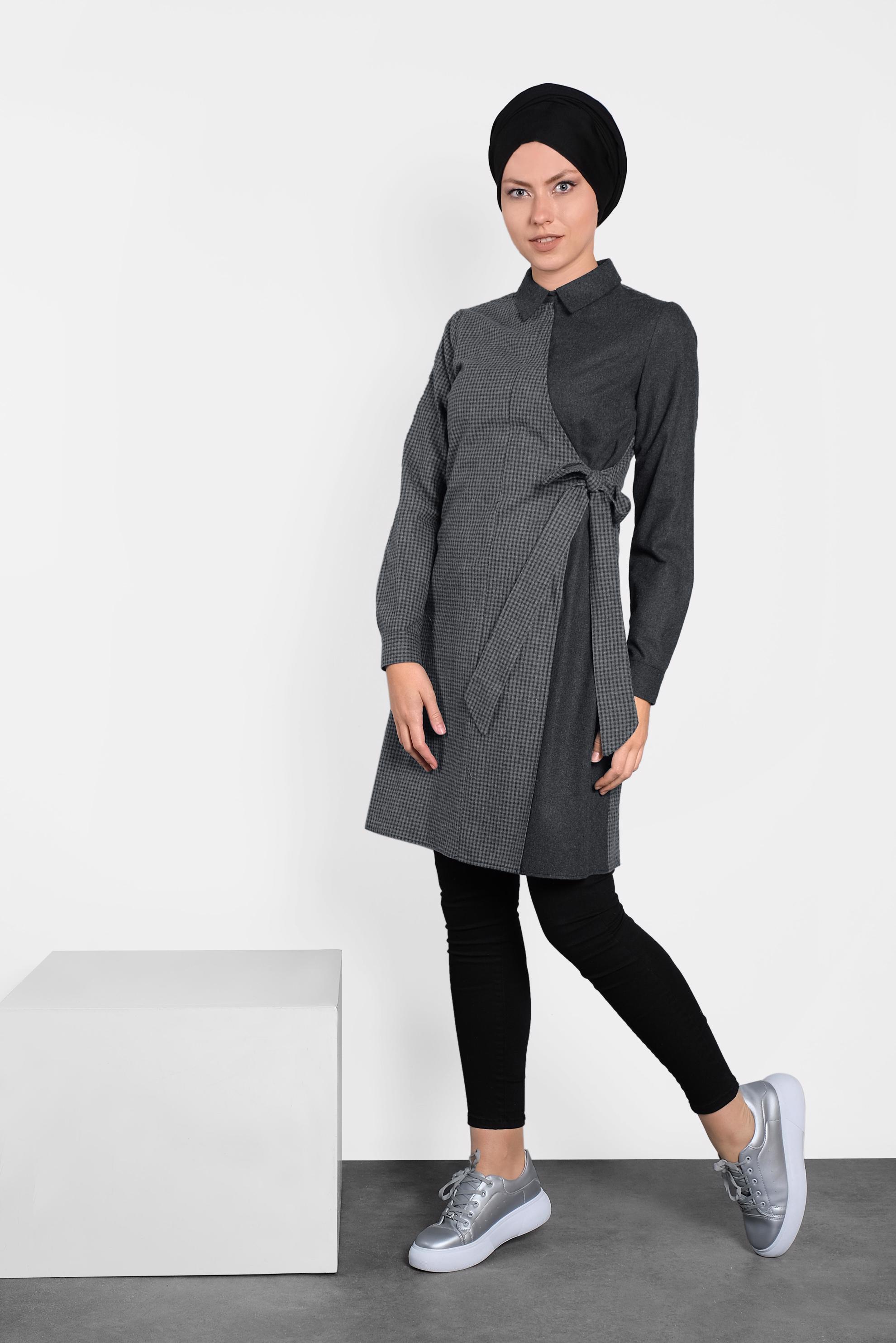 Tesettür giyim GRİ ÇAPRAZ TUNİK 40186