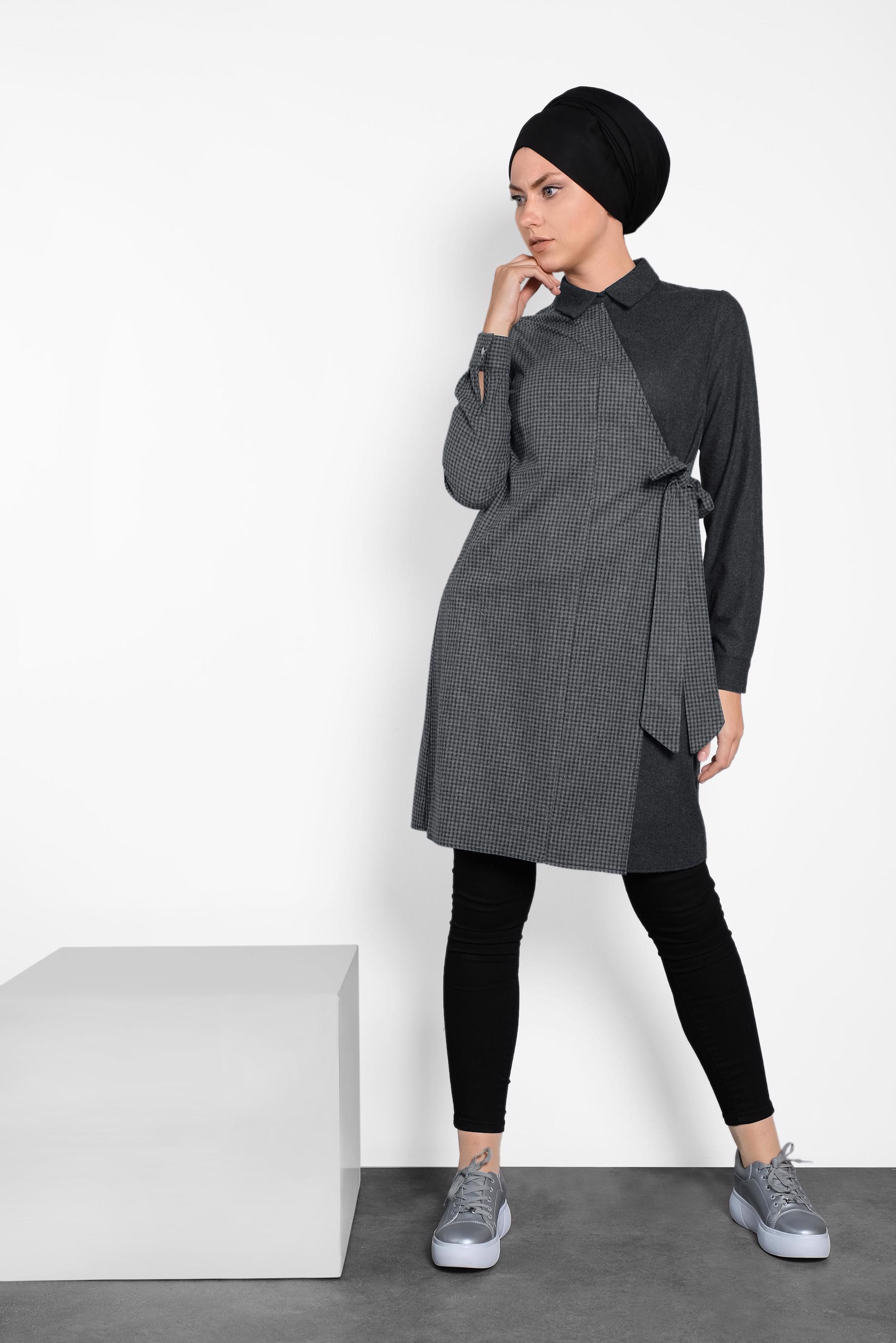 Tesettür giyim GRİ ÇAPRAZ TUNİK 40186