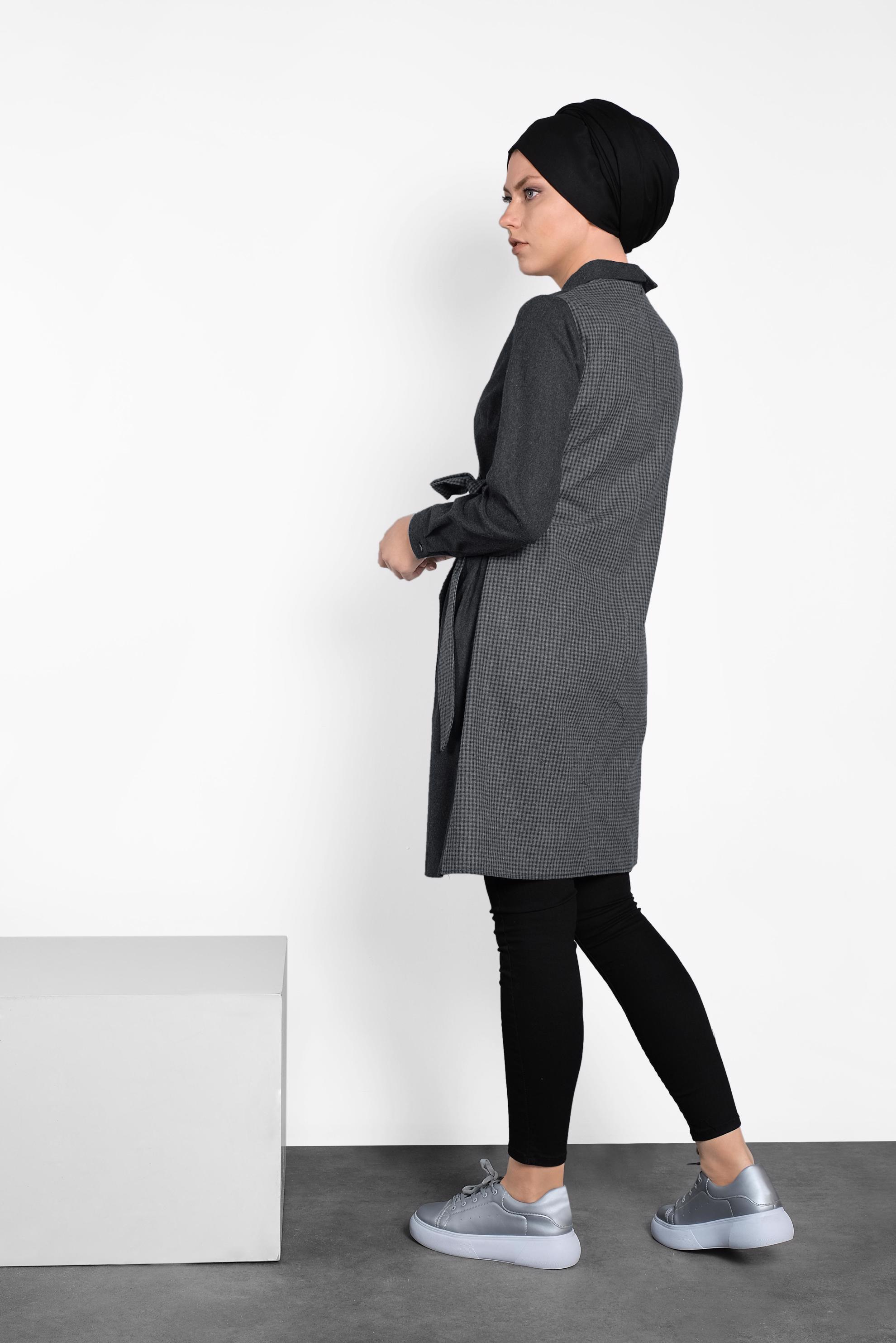 Tesettür giyim GRİ ÇAPRAZ TUNİK 40186