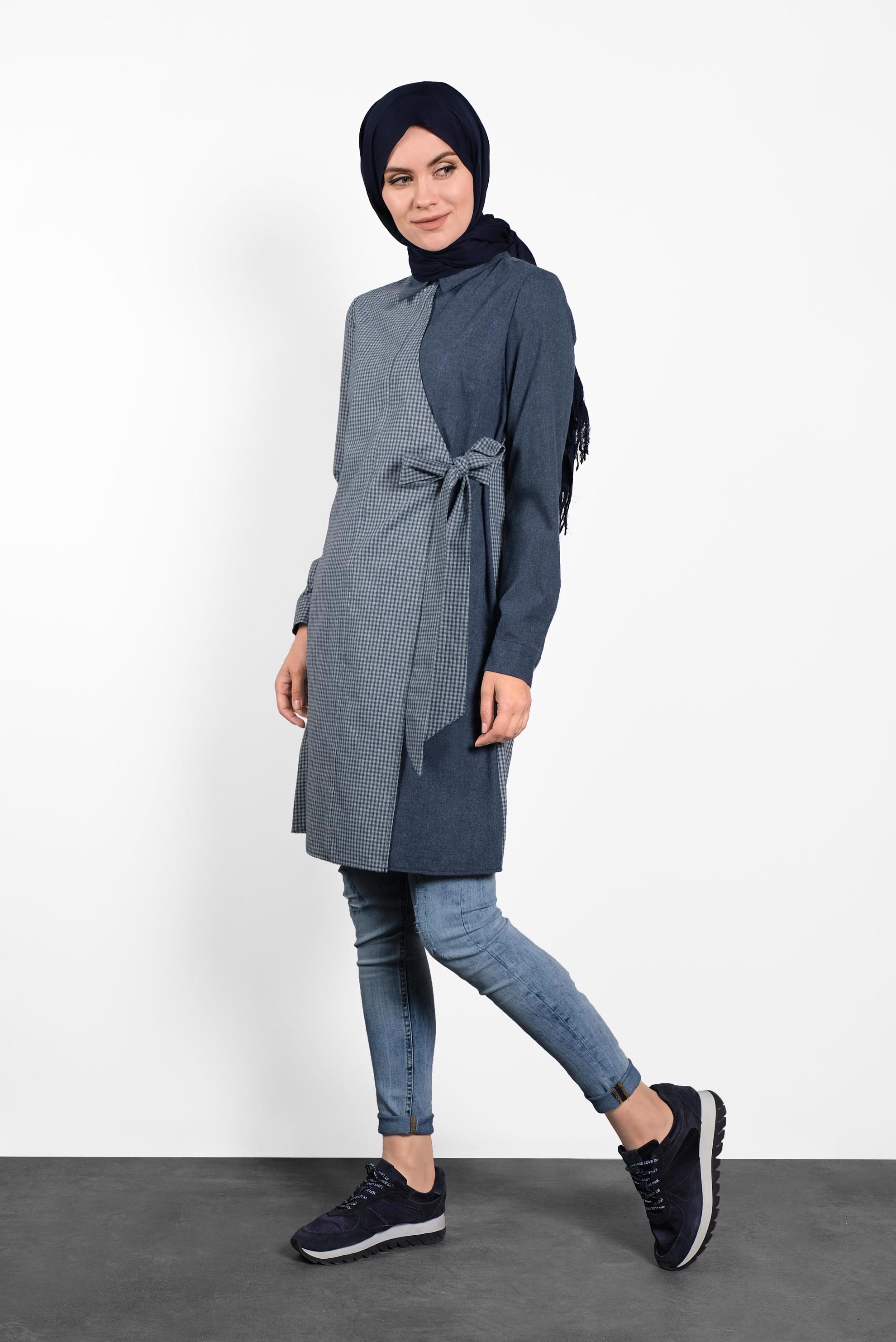 Tesettür giyim LACİVERT ÇAPRAZ TUNİK 40186
