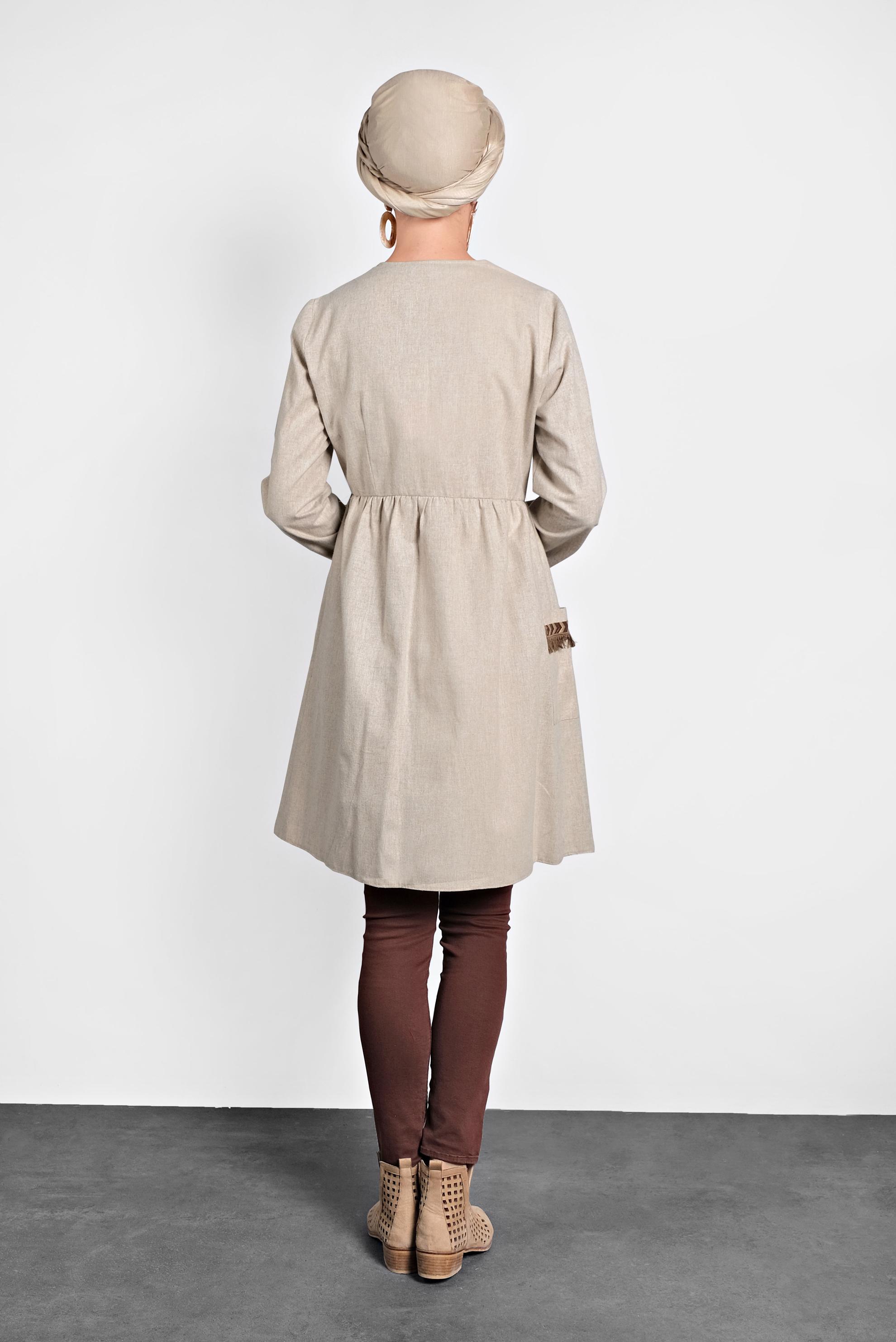 Tesettür giyim BEJ İŞLEMELİ PAMUKLU TUNİK 40187