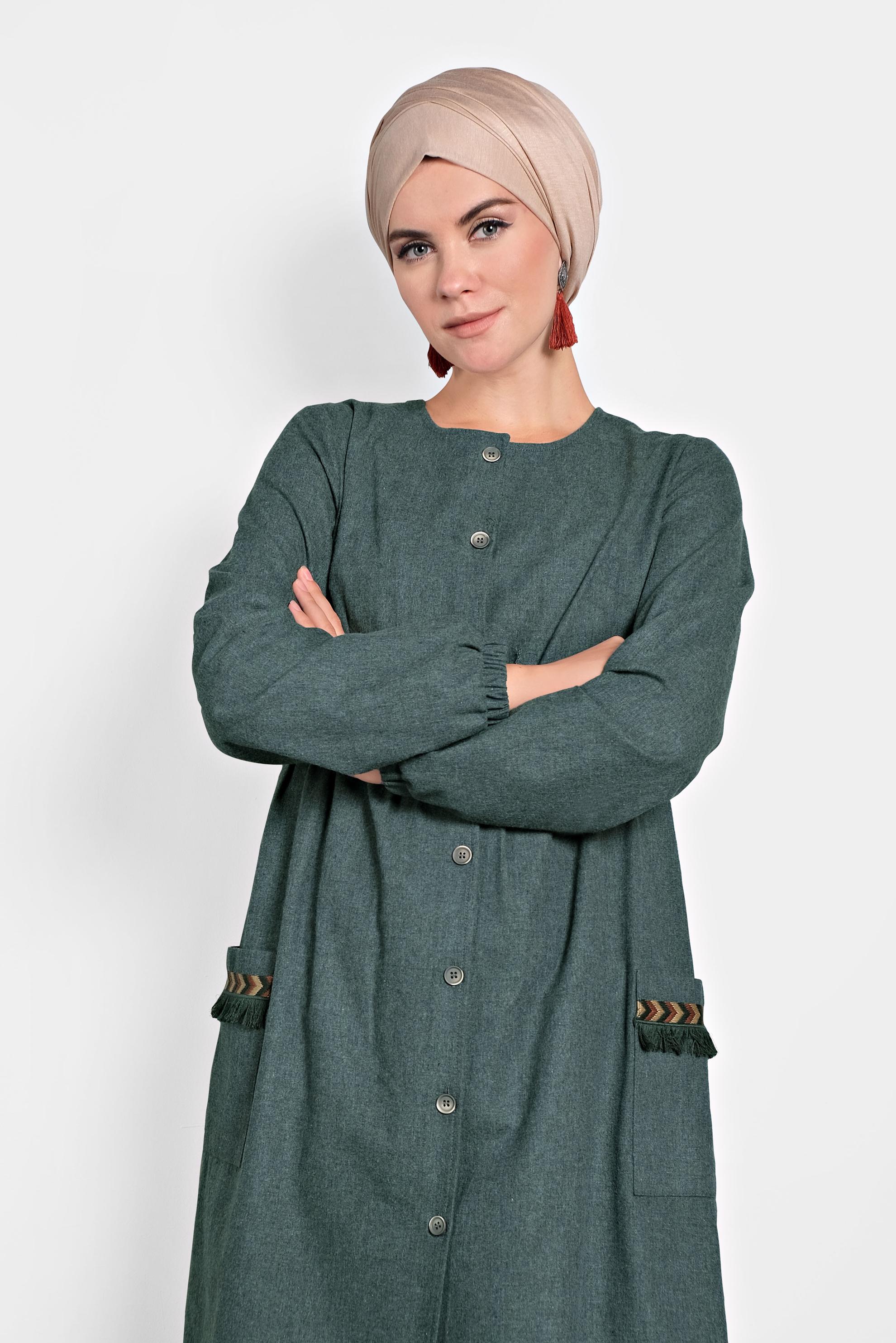 Tesettür giyim LACİVERT İŞLEMELİ PAMUKLU TUNİK 40187