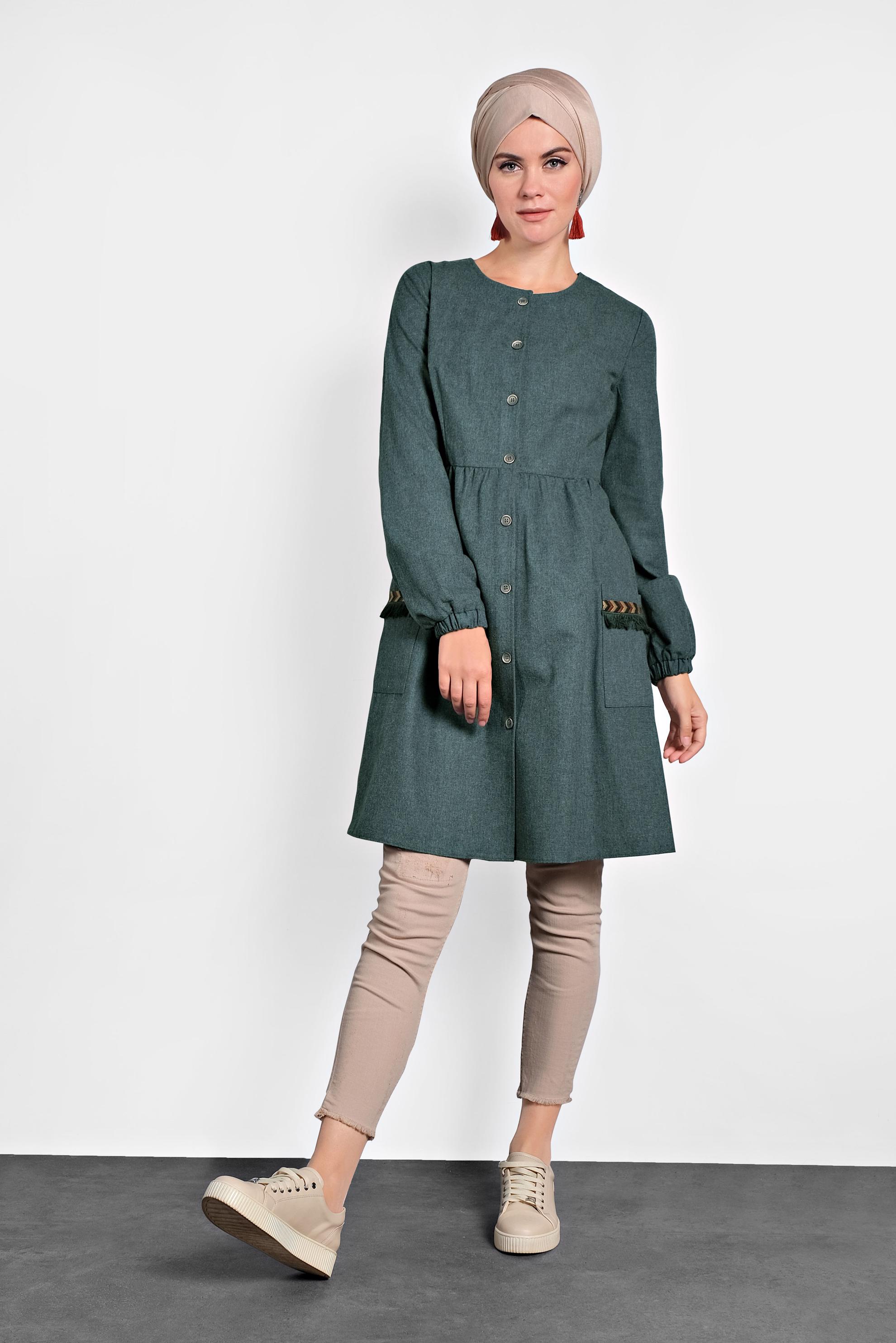 Tesettür giyim LACİVERT İŞLEMELİ PAMUKLU TUNİK 40187