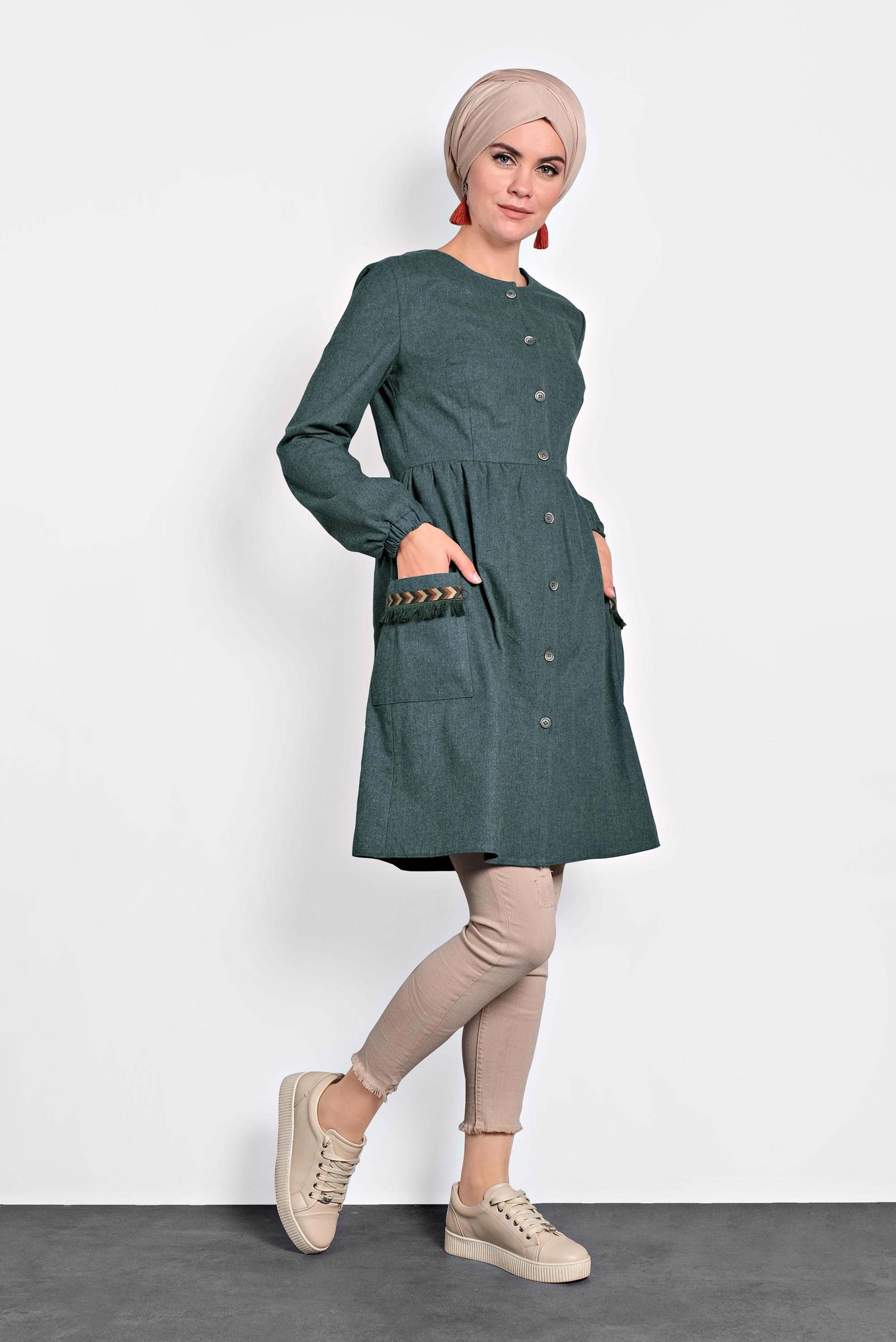 Tesettür giyim LACİVERT İŞLEMELİ PAMUKLU TUNİK 40187