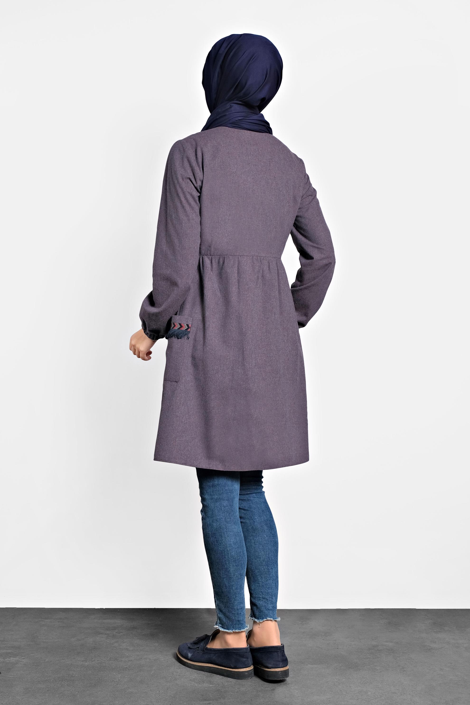 Tesettür giyim LACİVERT İŞLEMELİ PAMUKLU TUNİK 40187