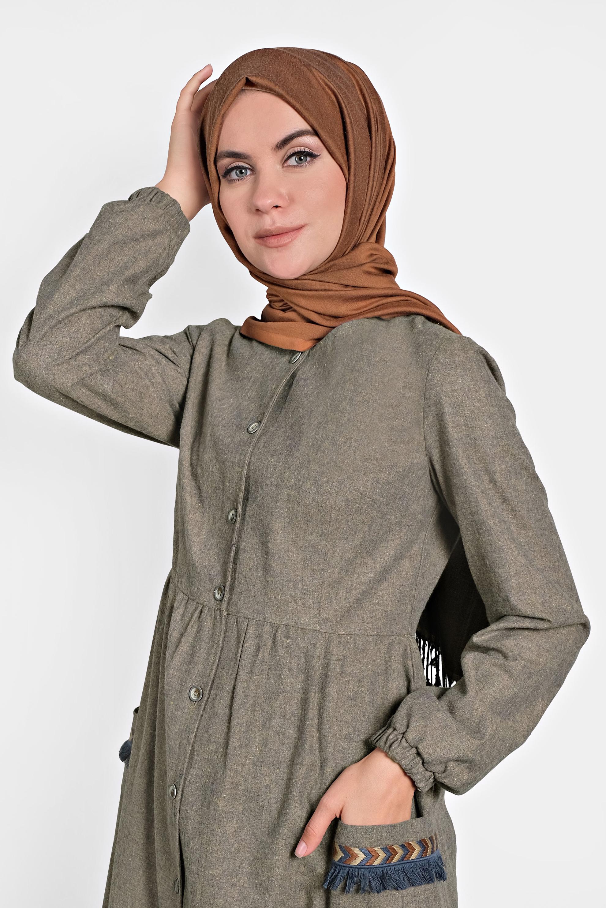 Tesettür giyim LACİVERT İŞLEMELİ PAMUKLU TUNİK 40187