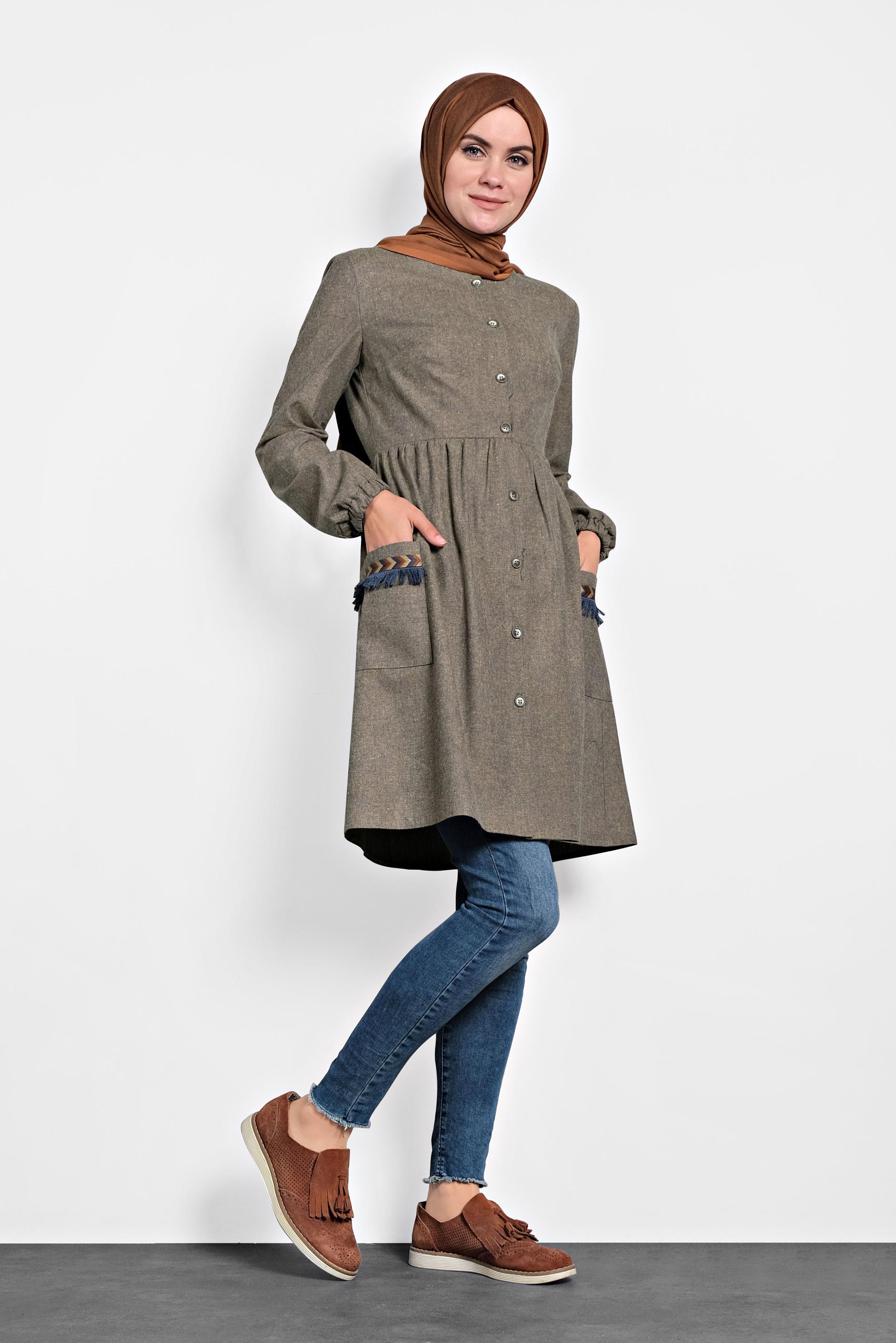 Tesettür giyim LACİVERT İŞLEMELİ PAMUKLU TUNİK 40187