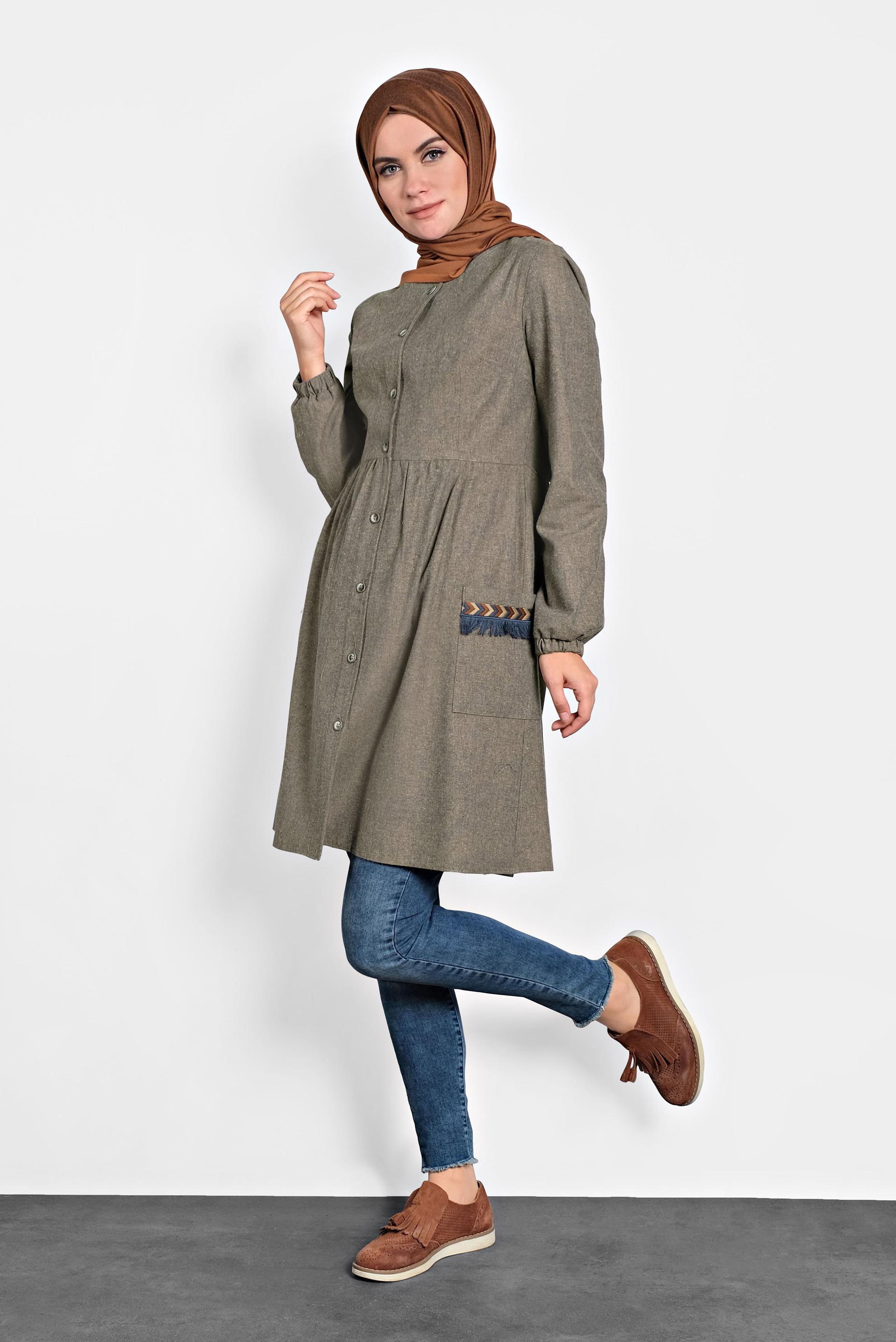 Tesettür giyim LACİVERT İŞLEMELİ PAMUKLU TUNİK 40187