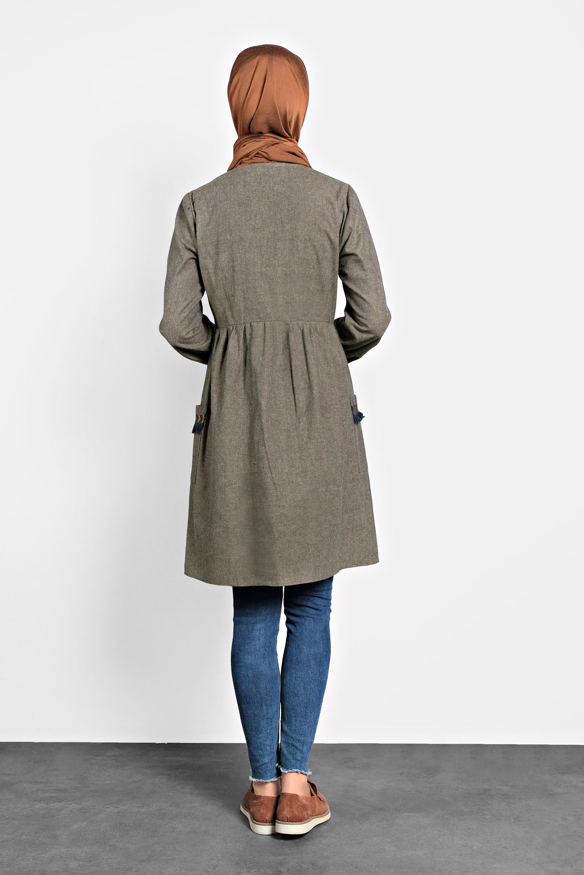 Tesettür giyim LACİVERT İŞLEMELİ PAMUKLU TUNİK 40187