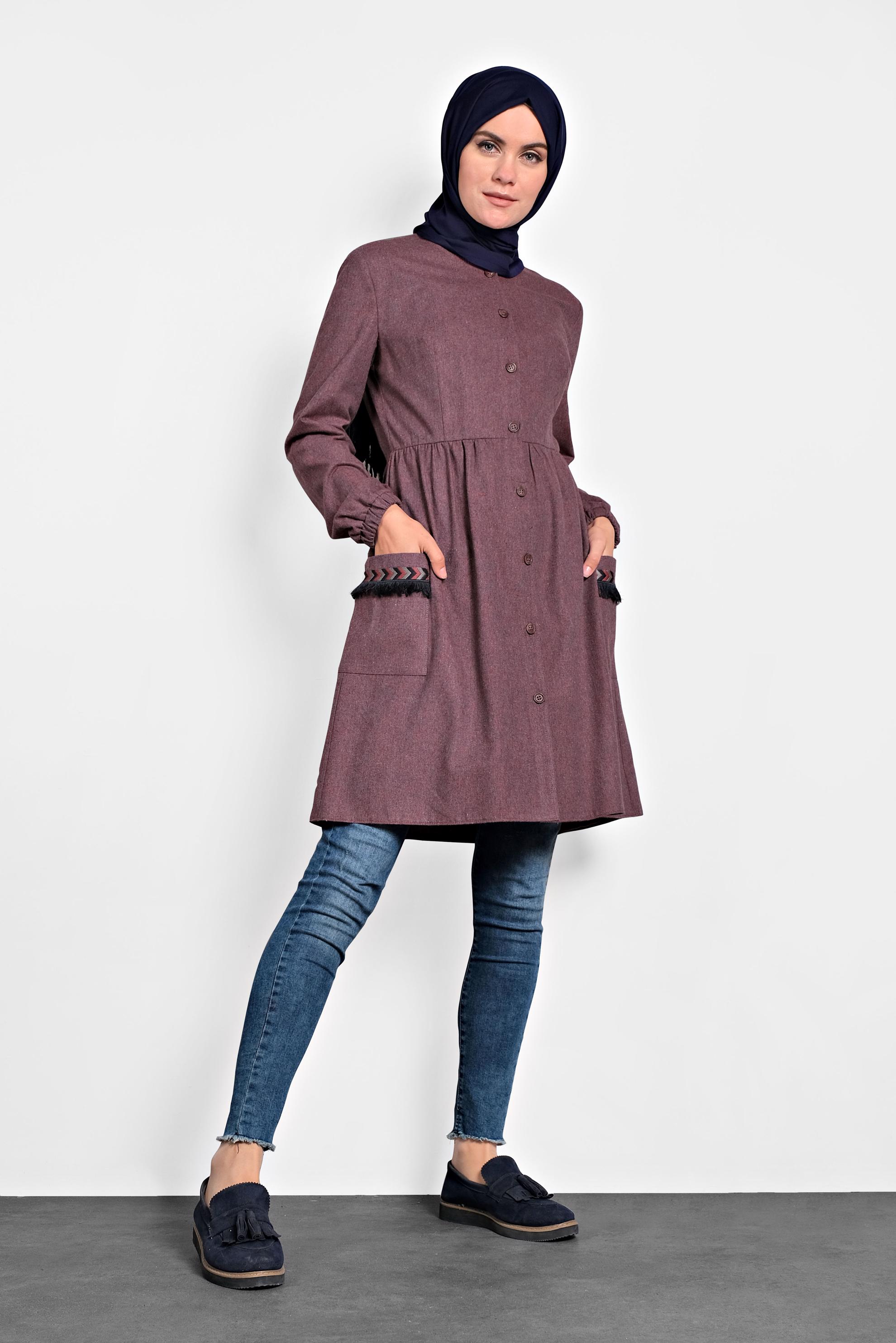 Tesettür giyim LACİVERT İŞLEMELİ PAMUKLU TUNİK 40187