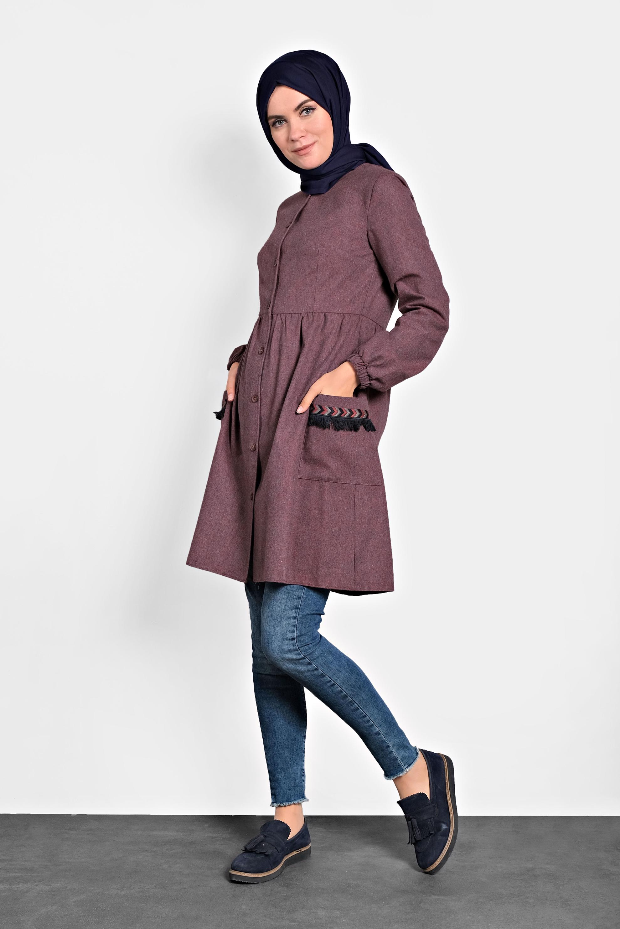 Tesettür giyim LACİVERT İŞLEMELİ PAMUKLU TUNİK 40187