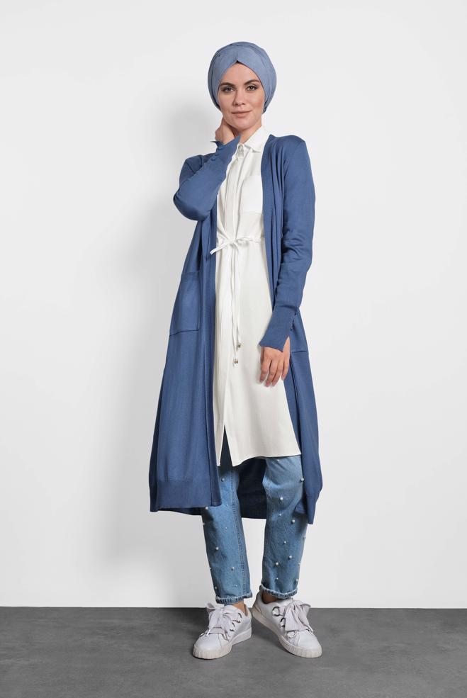 Vêtements hijab  TUNIQUE À TAILLE-NOUÉE À BOUTONNÉ 40188  - ALVİNA