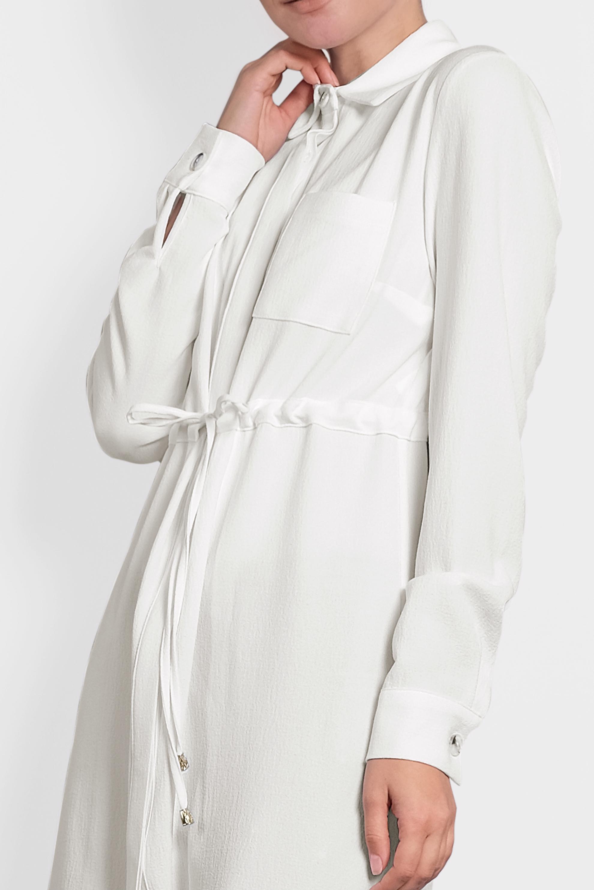 Tesettür giyim BEYAZ BELİ BAĞCIKLI GİZLİ DÜĞMELİ TUNİK 40188