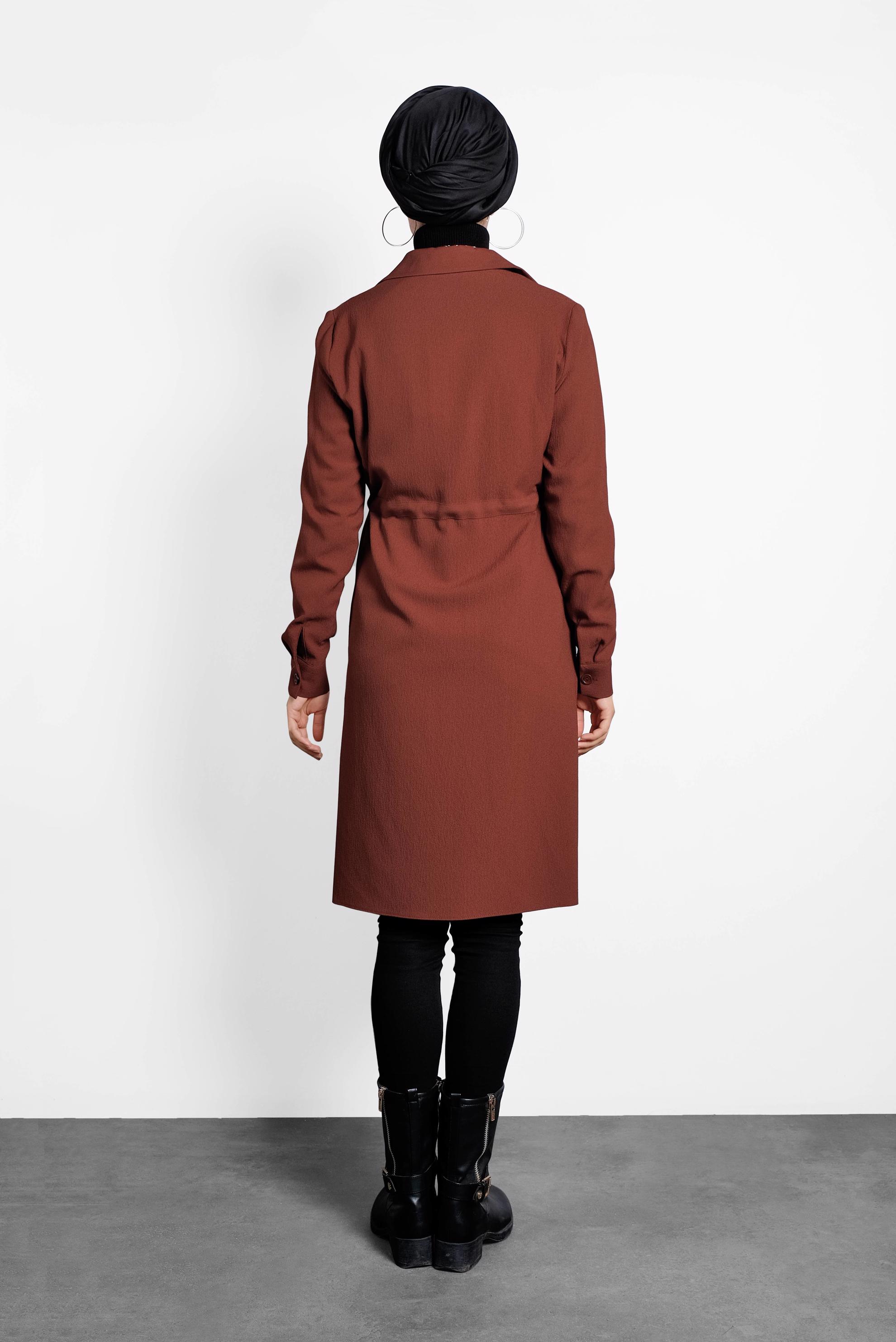 Tesettür giyim TURUNCU BELİ BAĞCIKLI GİZLİ DÜĞMELİ TUNİK 40188