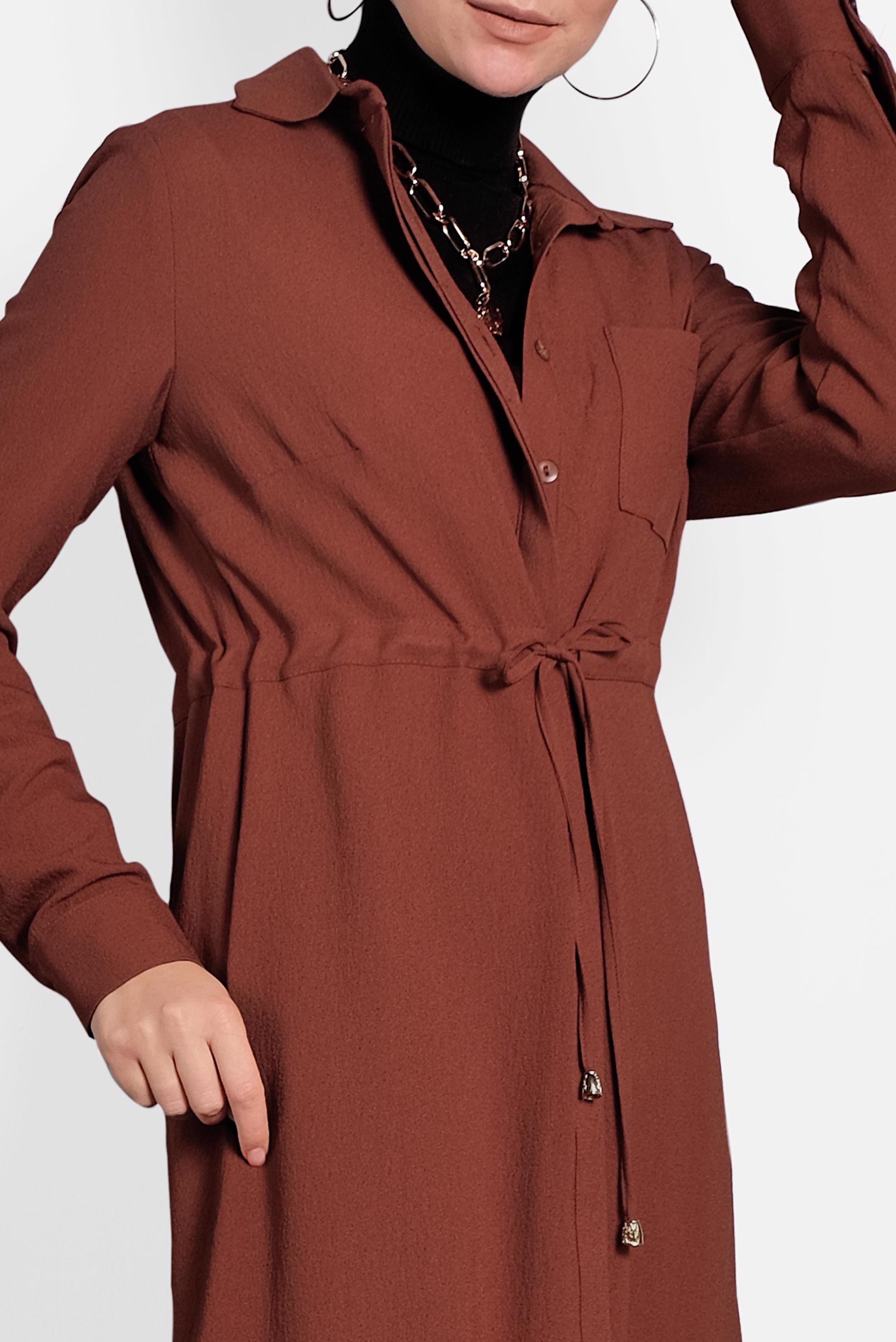 Tesettür giyim TURUNCU BELİ BAĞCIKLI GİZLİ DÜĞMELİ TUNİK 40188