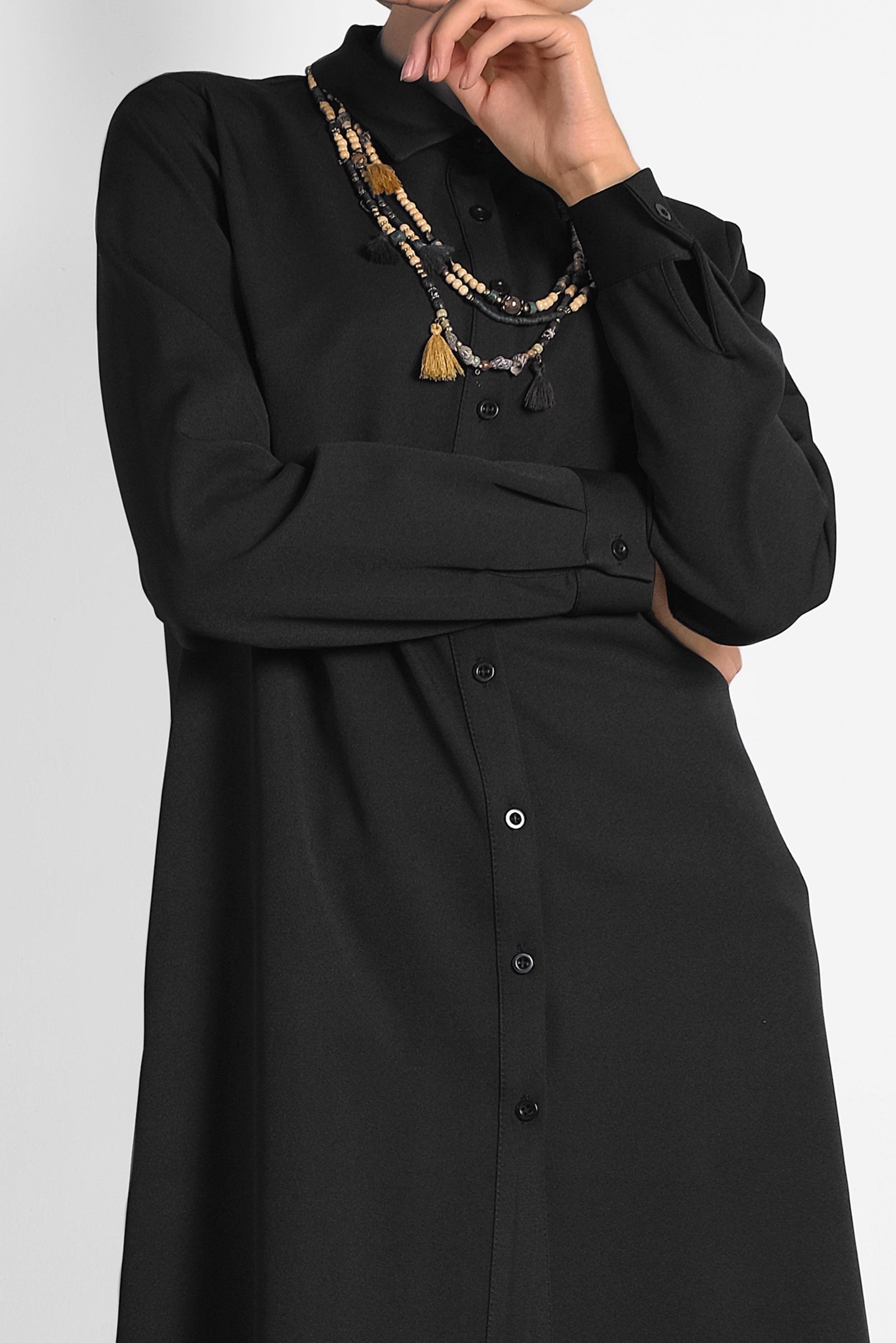 Tesettür giyim SİYAH DÜĞMELİ ŞİFON TUNİK 40208 