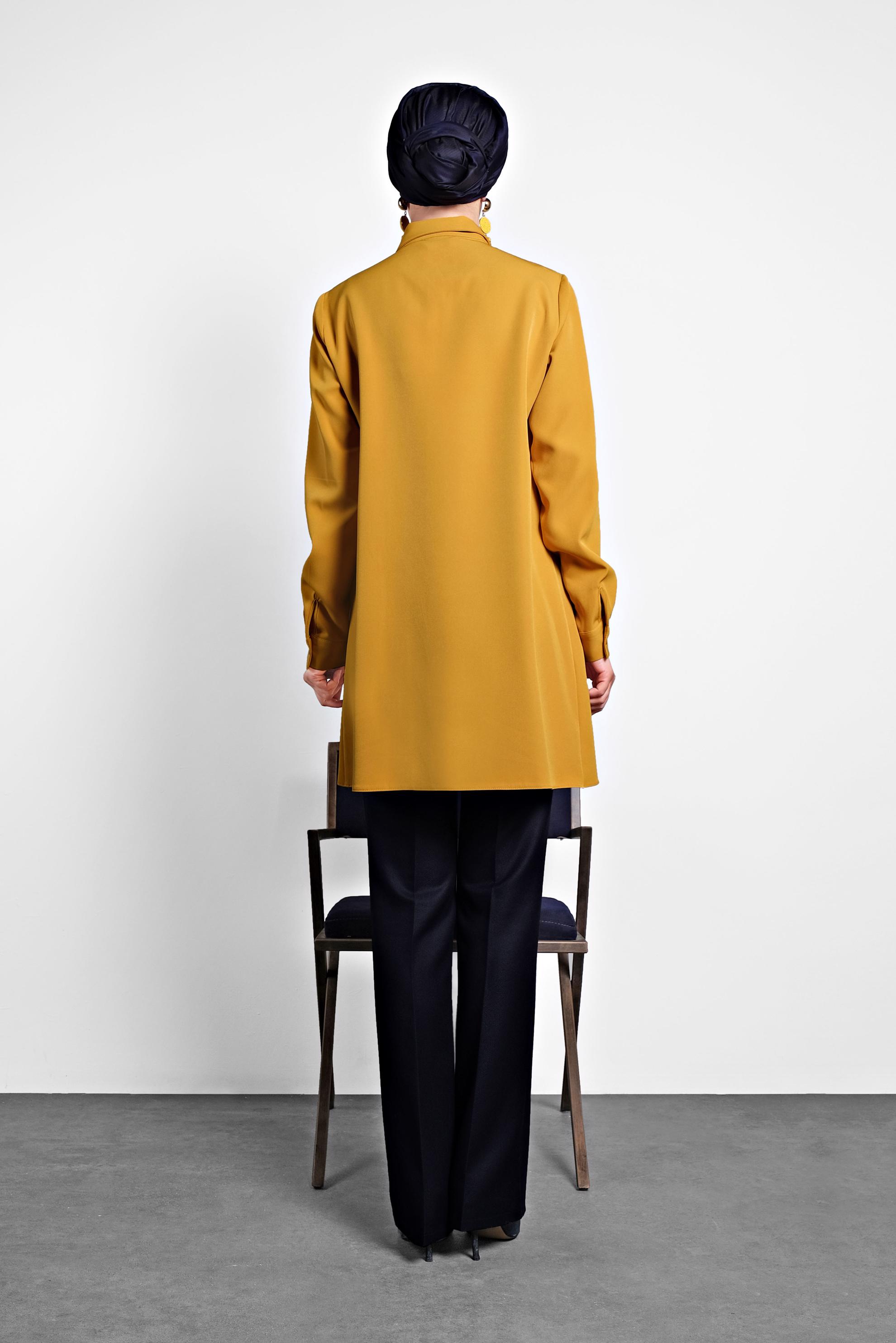 Tesettür giyim SARI DÜĞMELİ ŞİFON TUNİK 40208 