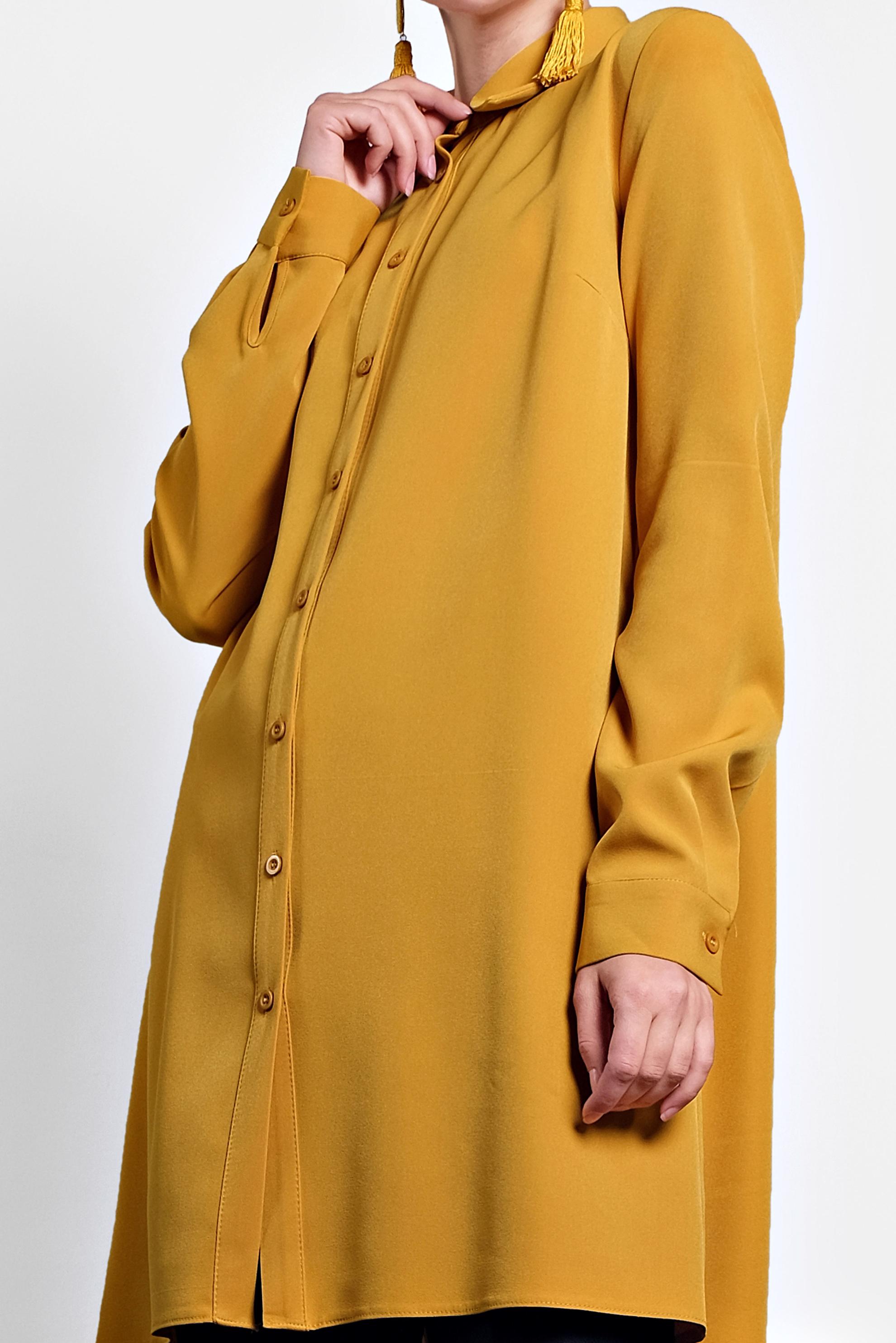 Tesettür giyim SARI DÜĞMELİ ŞİFON TUNİK 40208 