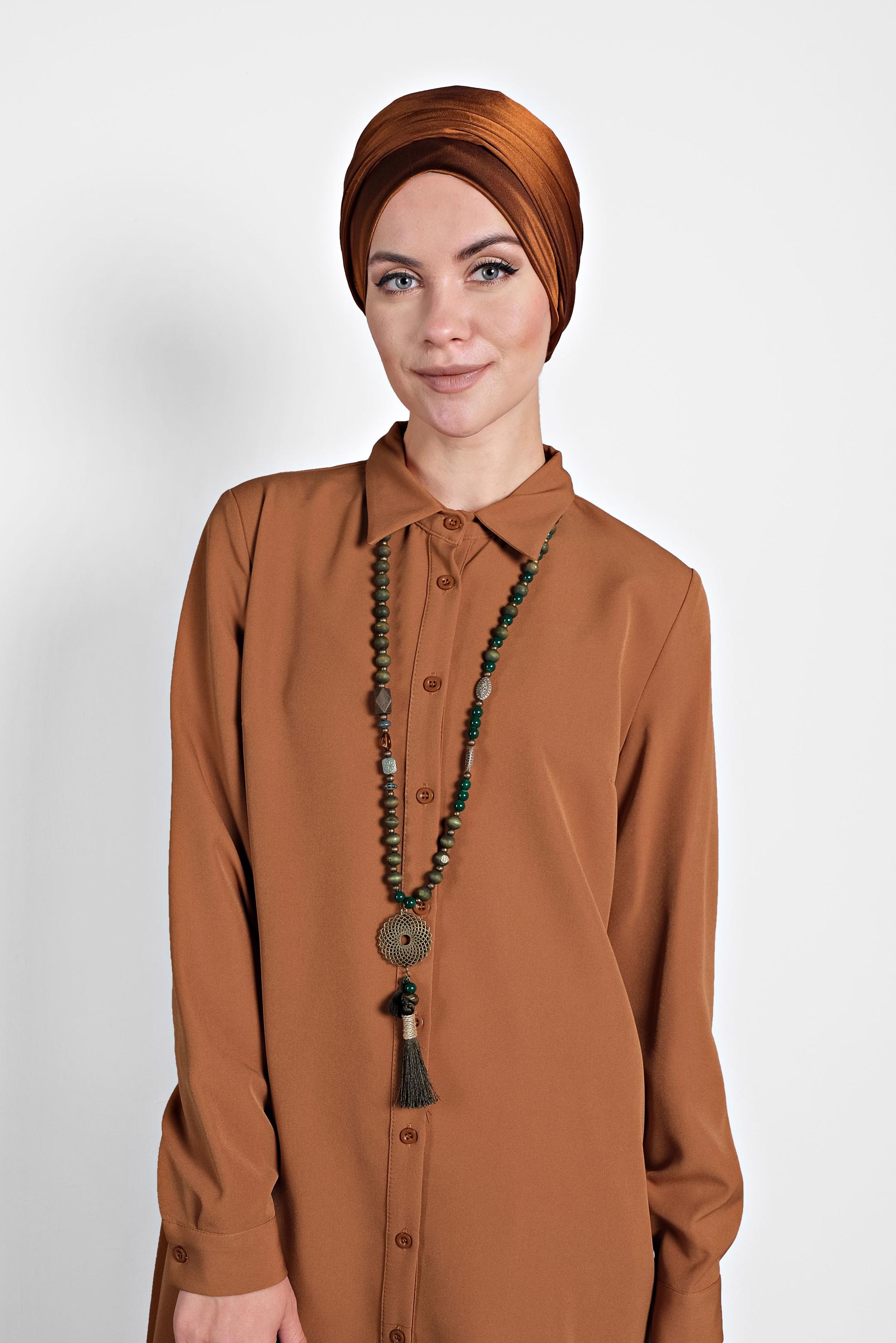 Tesettür giyim TABA DÜĞMELİ ŞİFON TUNİK 40208 