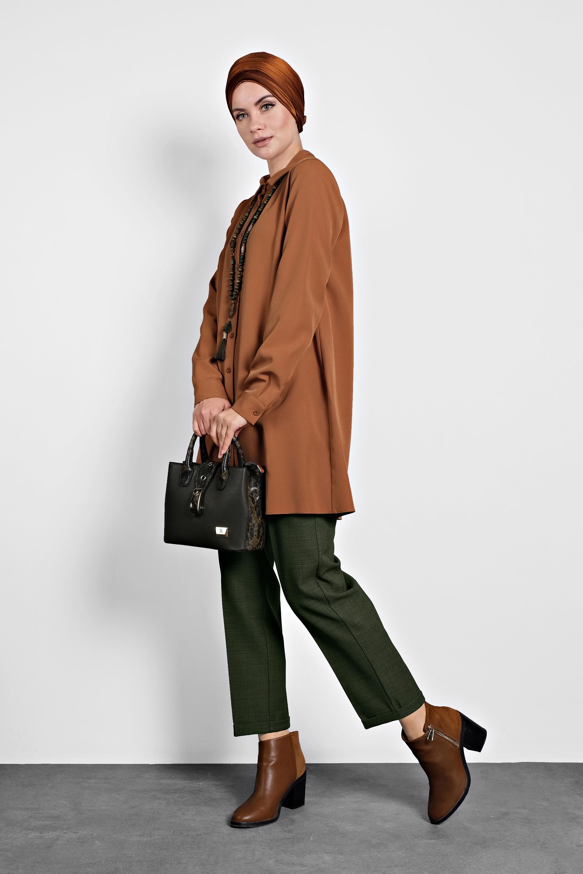 Tesettür giyim TABA DÜĞMELİ ŞİFON TUNİK 40208 