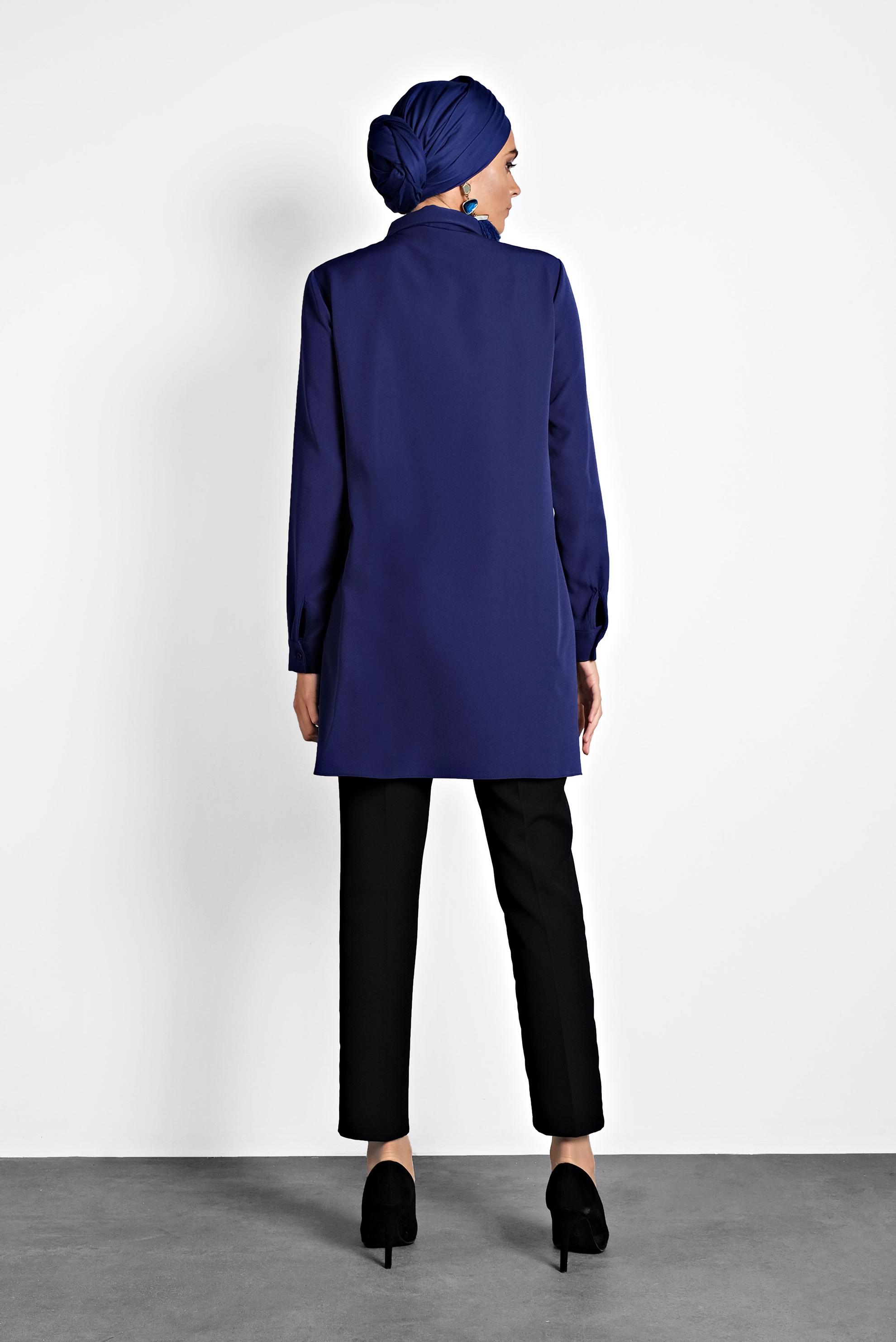 Tesettür giyim LACİVERT DÜĞMELİ ŞİFON TUNİK 40208 