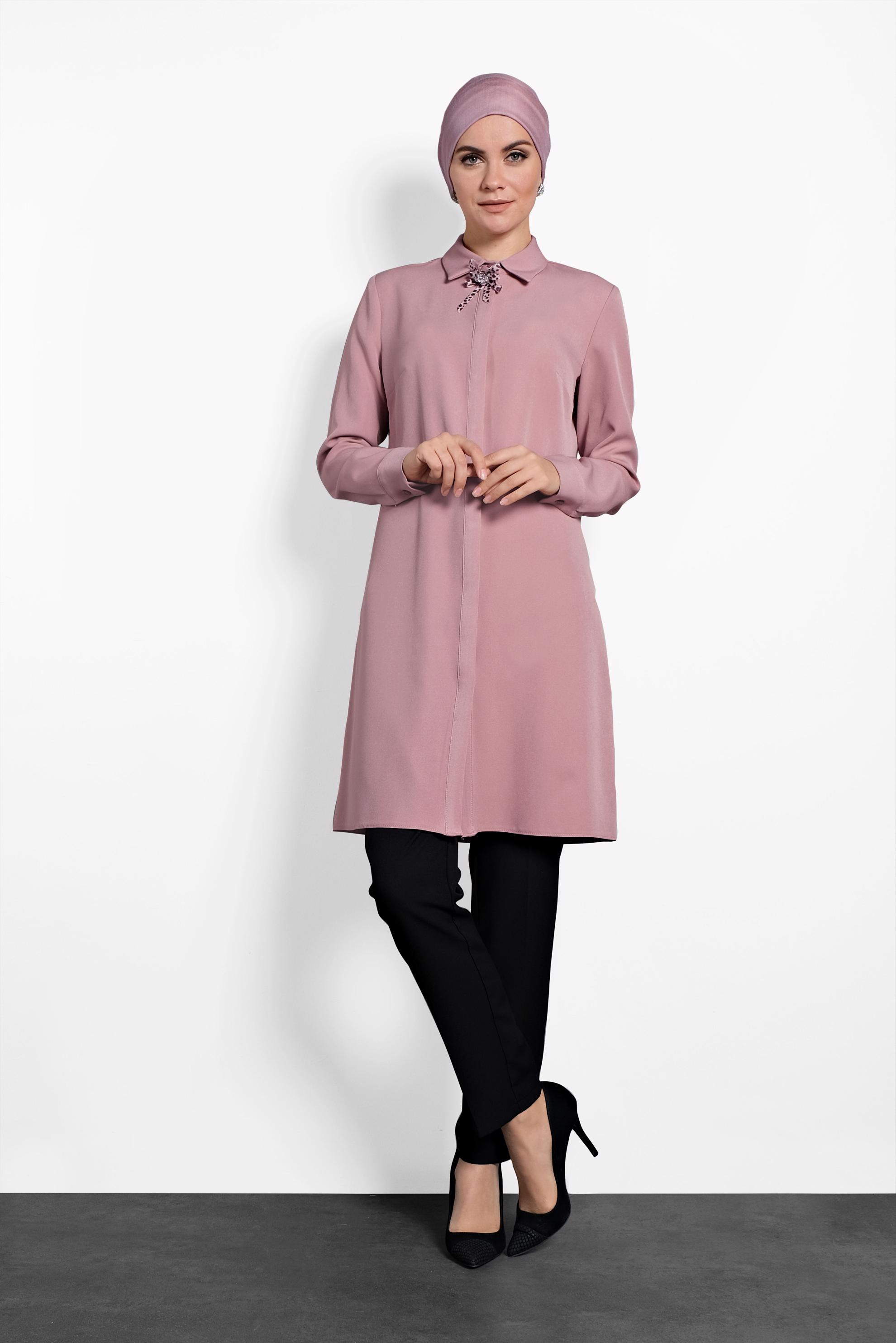 Tesettür giyim PUDRA GİZLİ DÜĞMELİ TUNİK 40209