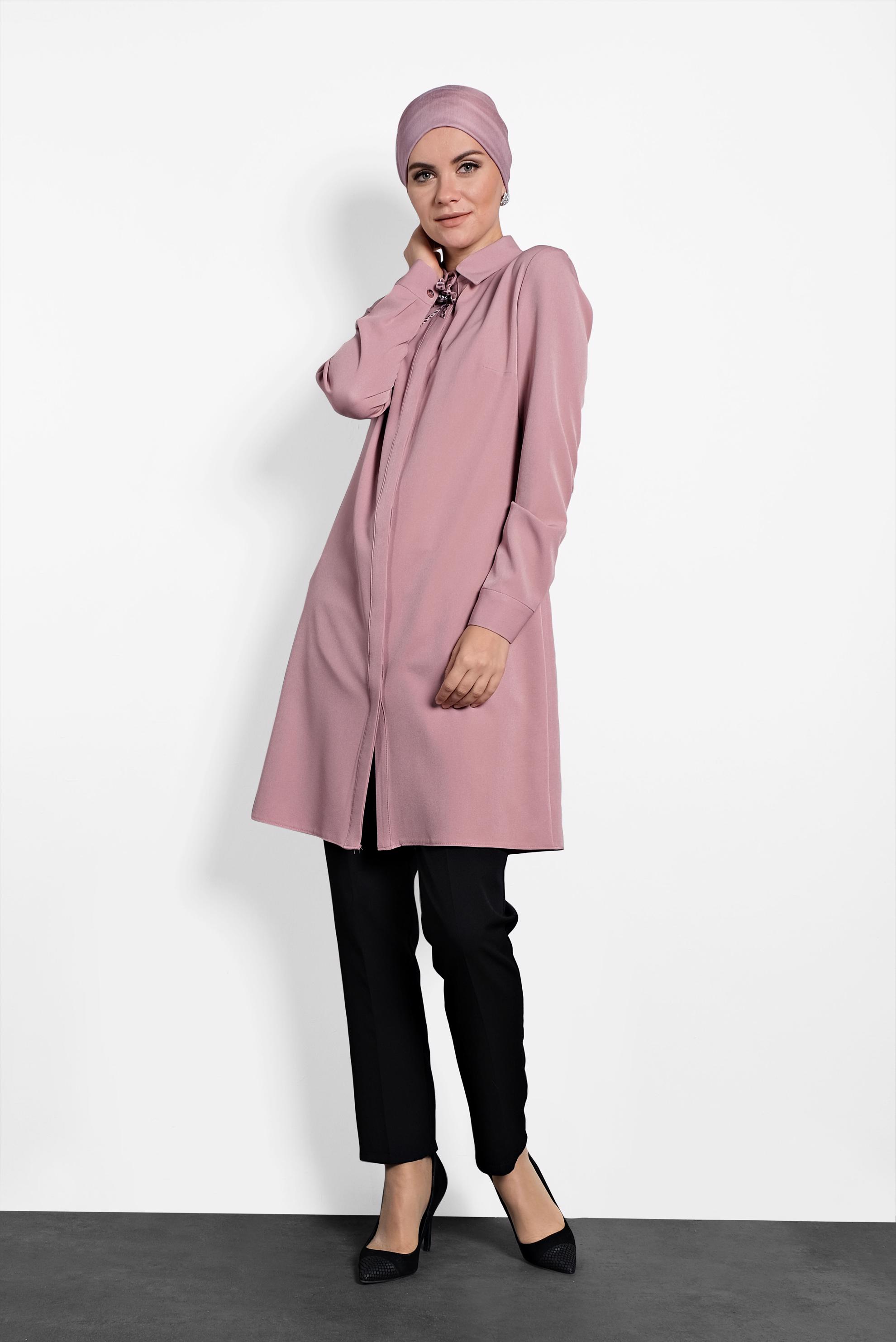 Tesettür giyim PUDRA GİZLİ DÜĞMELİ TUNİK 40209