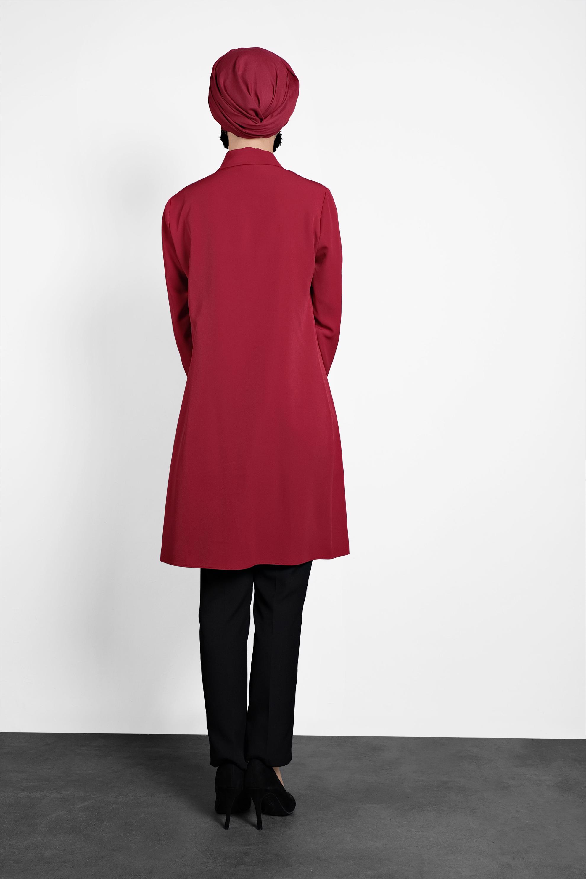 Tesettür giyim KIRMIZI GİZLİ DÜĞMELİ TUNİK 40209