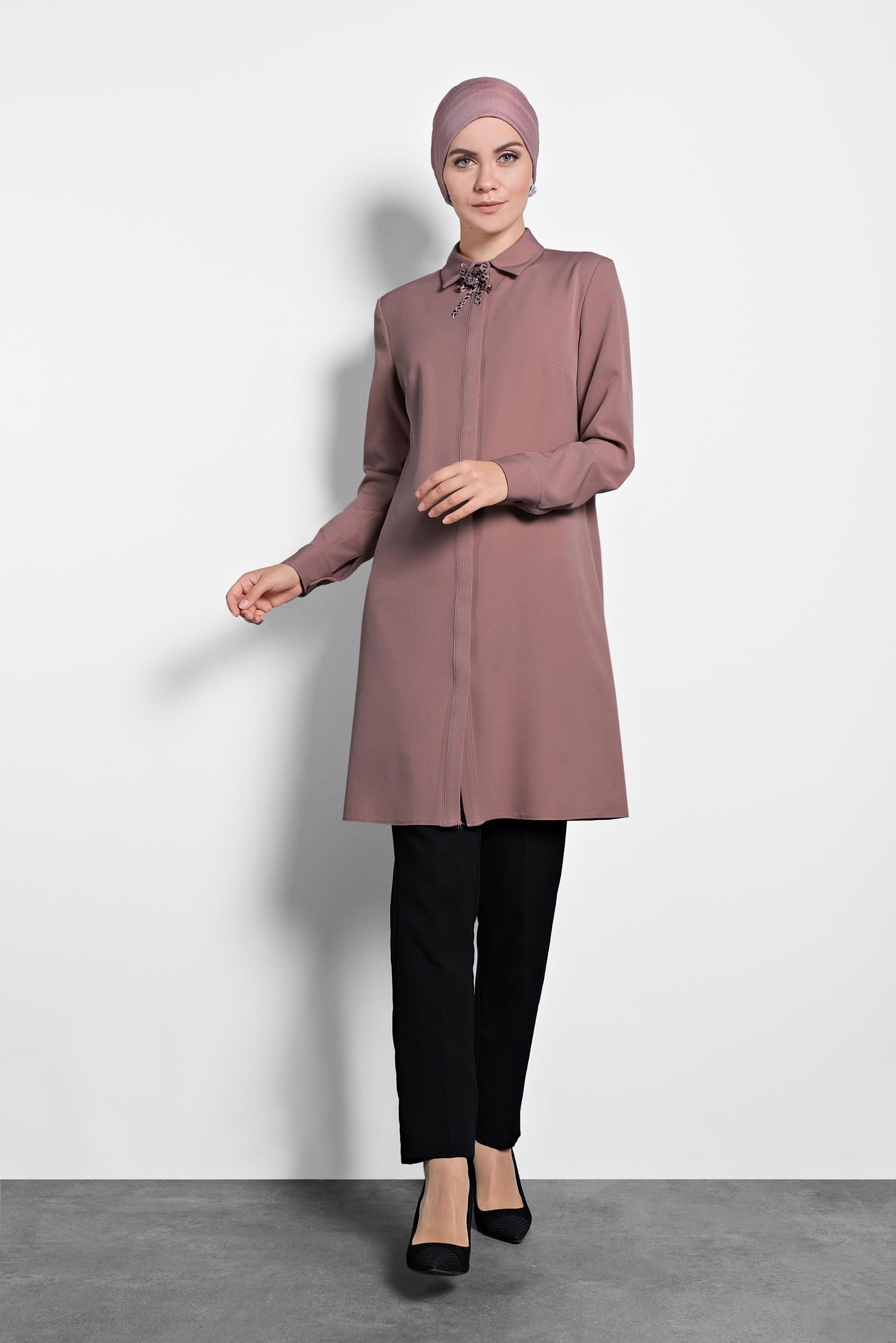 Tesettür giyim PEMBE GİZLİ DÜĞMELİ TUNİK 40209