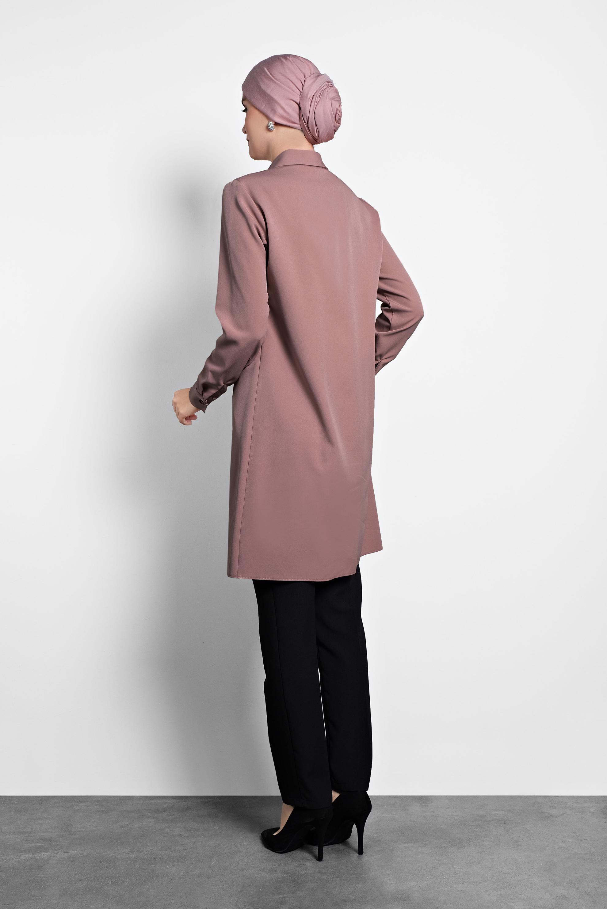 Tesettür giyim PEMBE GİZLİ DÜĞMELİ TUNİK 40209