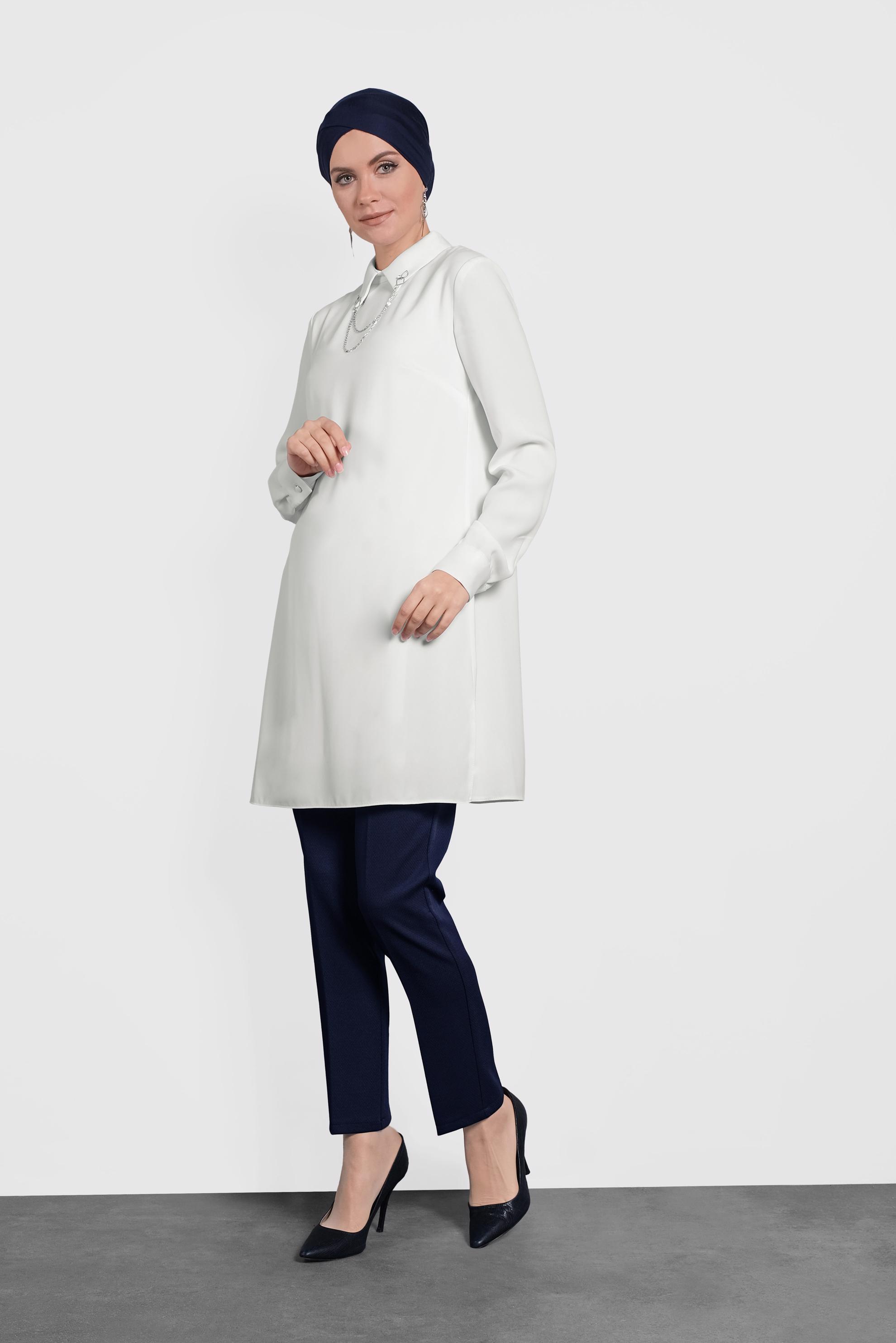 Tesettür giyim BEYAZ ŞİFON TUNİK 40210