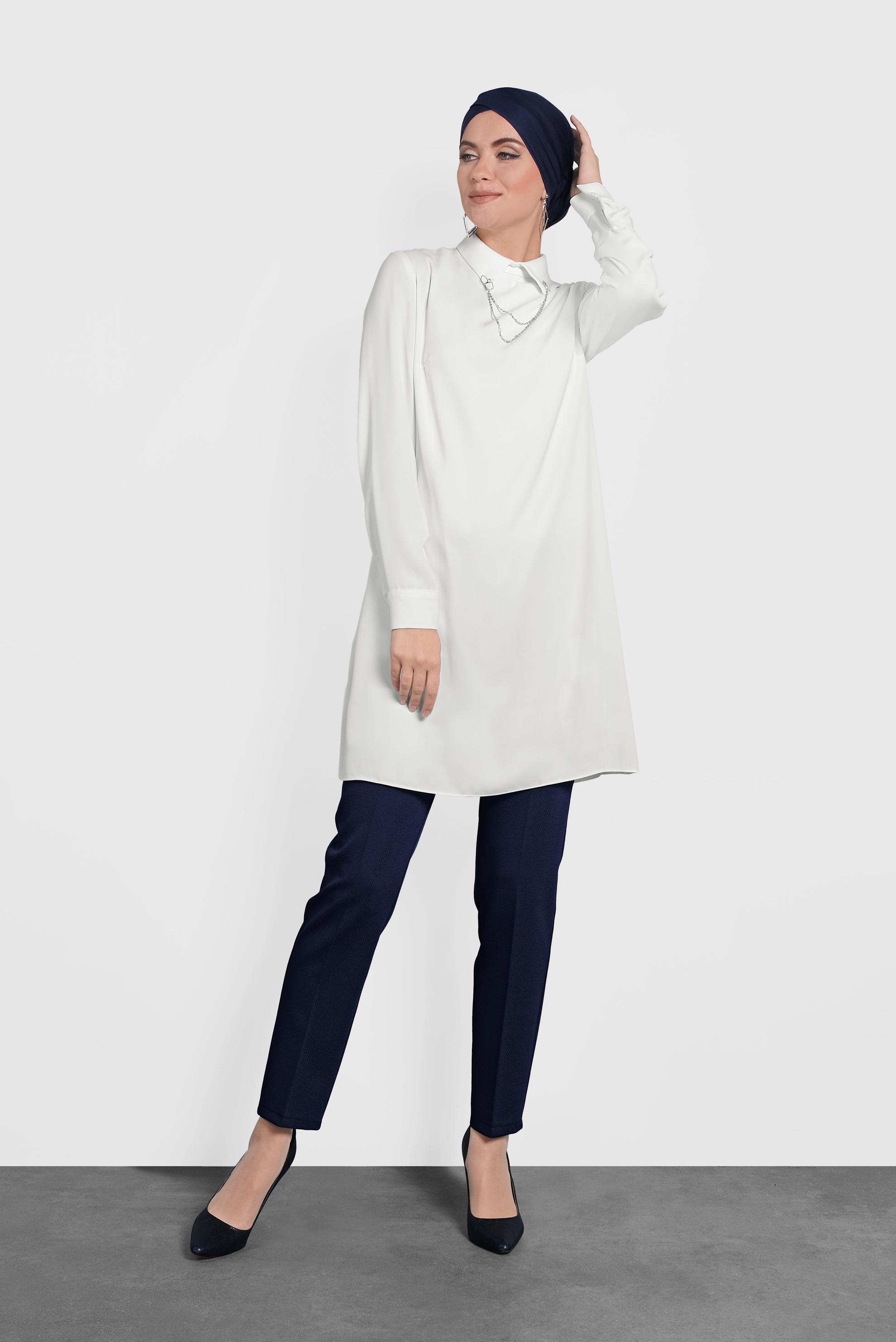 Tesettür giyim BEYAZ ŞİFON TUNİK 40210