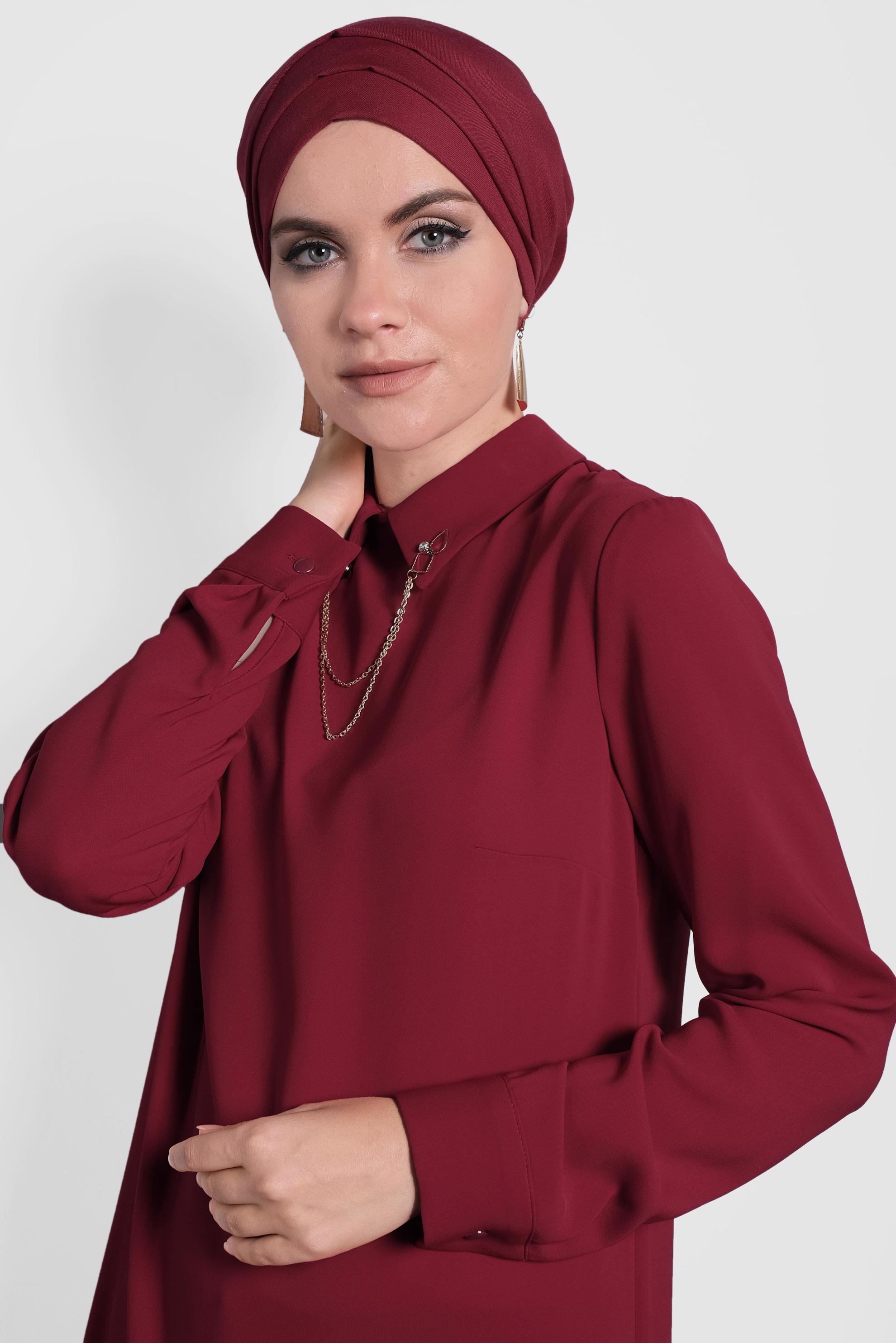 Tesettür giyim BORDO ŞİFON TUNİK 40210